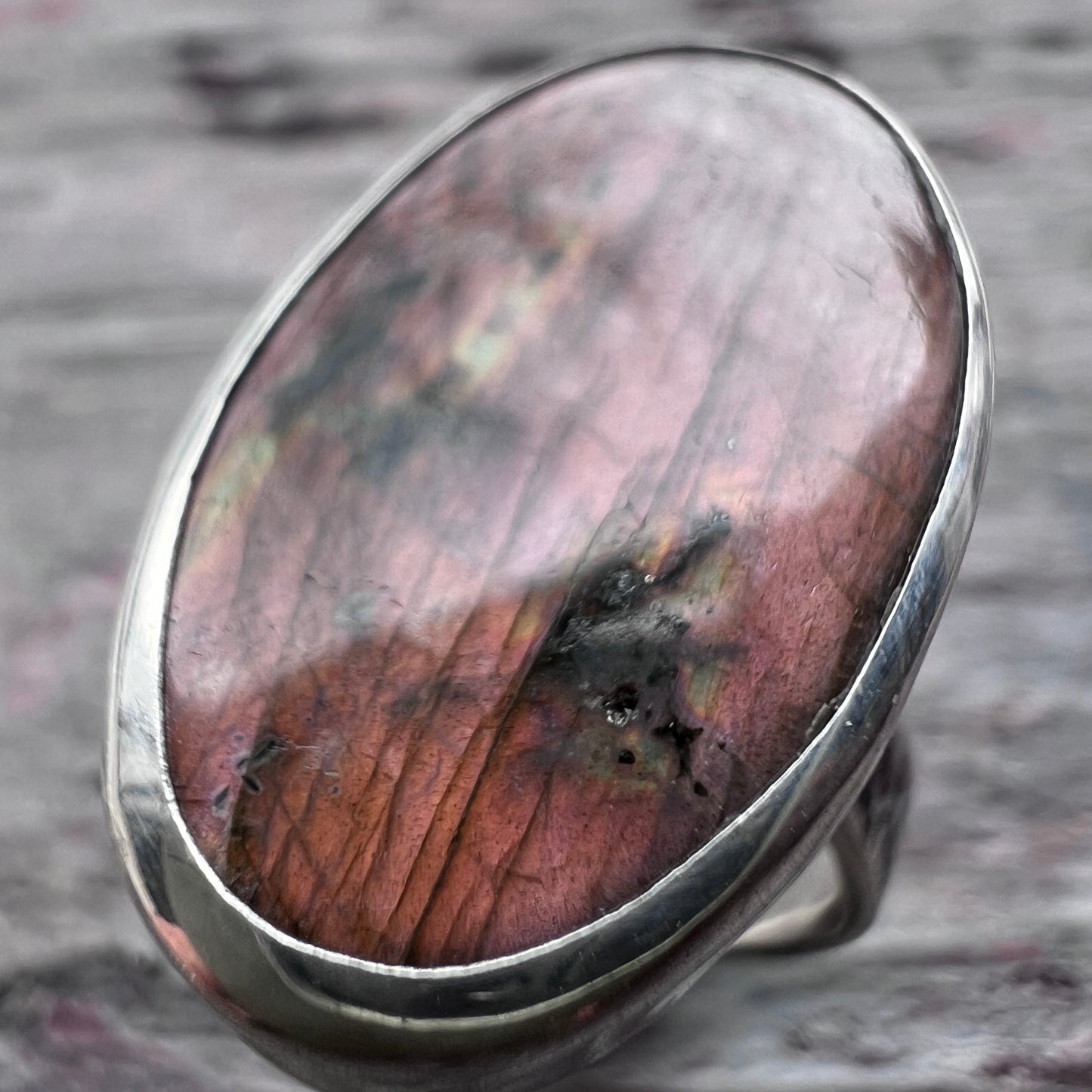 Labradorite Sterling Silver Ring | Large Natural Labradorite Statement Ring