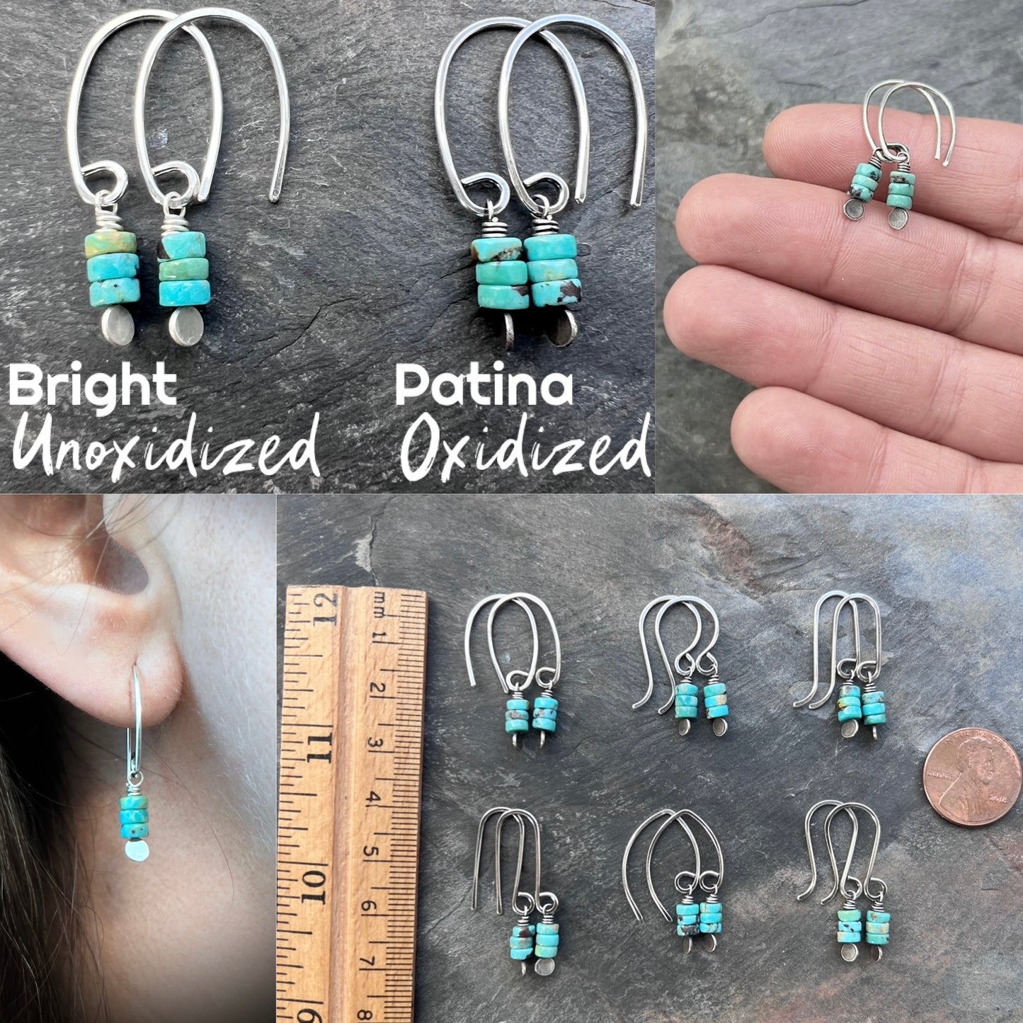 Sterling Silver Genuine Turquoise Earrings | Small Natural Stone Dangles