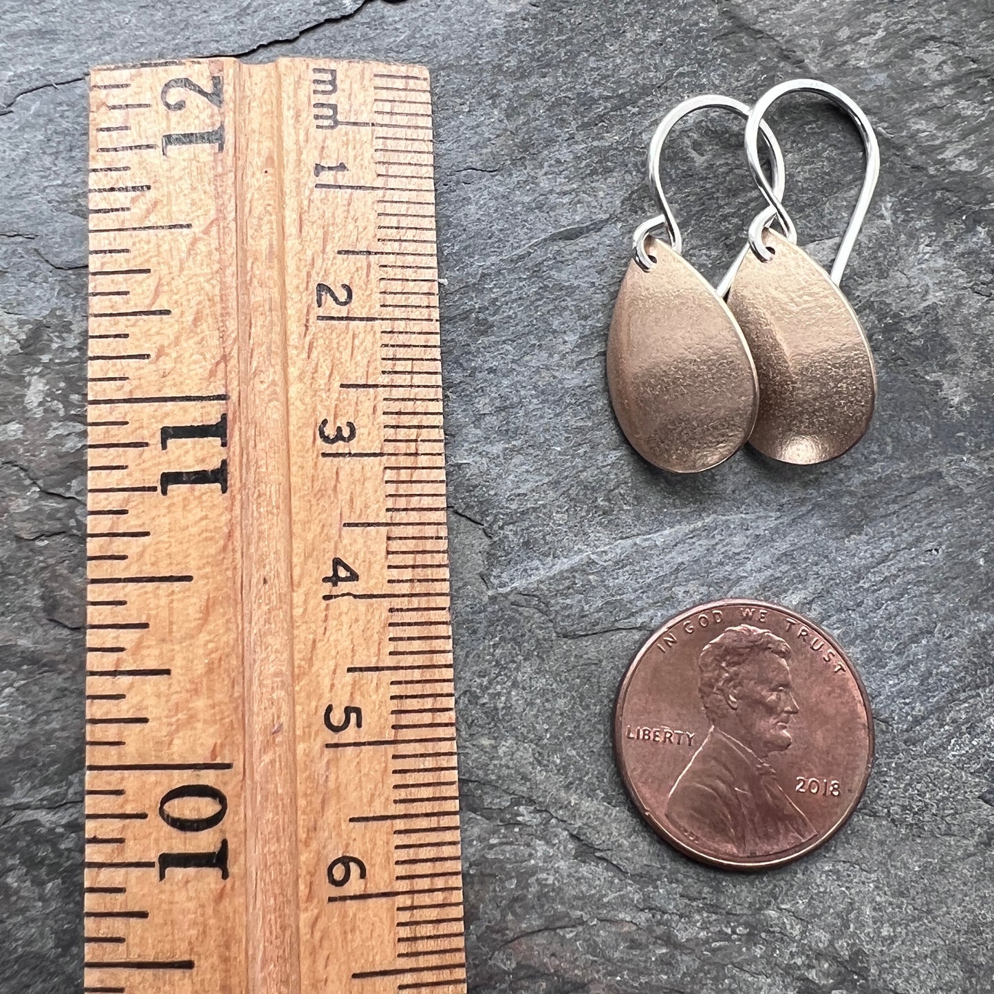 Golden Bronze Teardrops with Sterling Silver Earwires | Mixed Metal Dangle Earrings