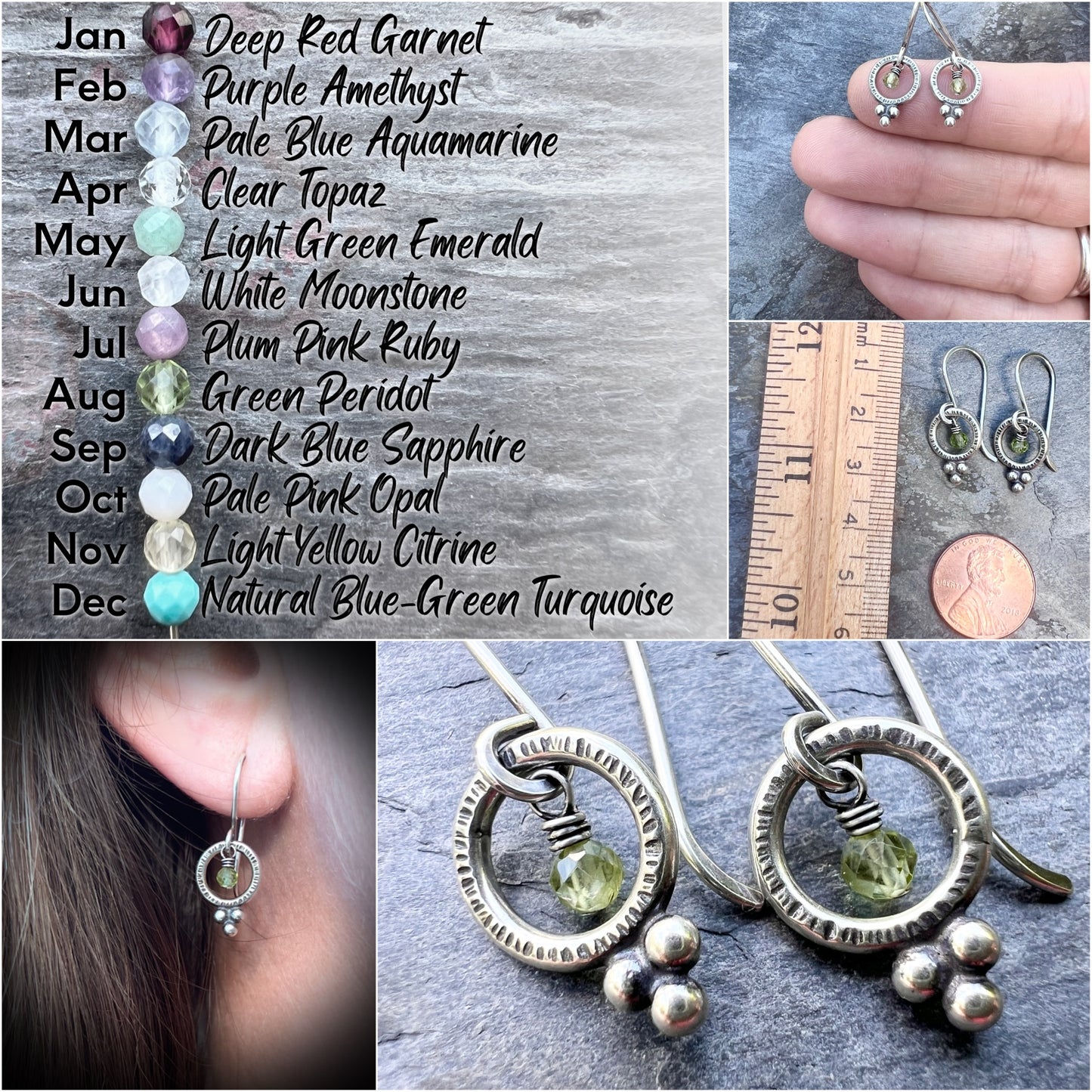 Customizable Birthstone Sterling Silver Earrings | Handmade Tiny Genuine Gemstone Dangles