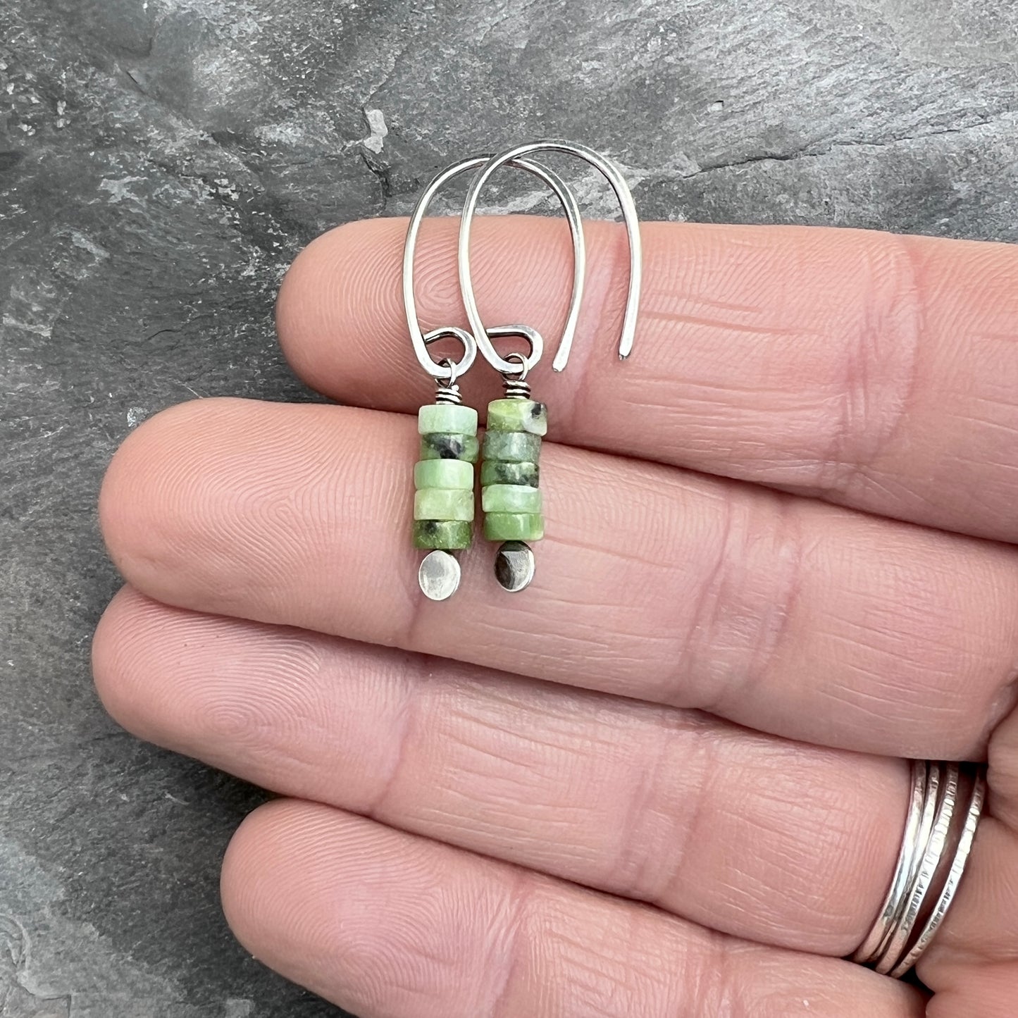 Sterling Silver Chrysoprase Earrings | Green Natural Stone Small Dangles