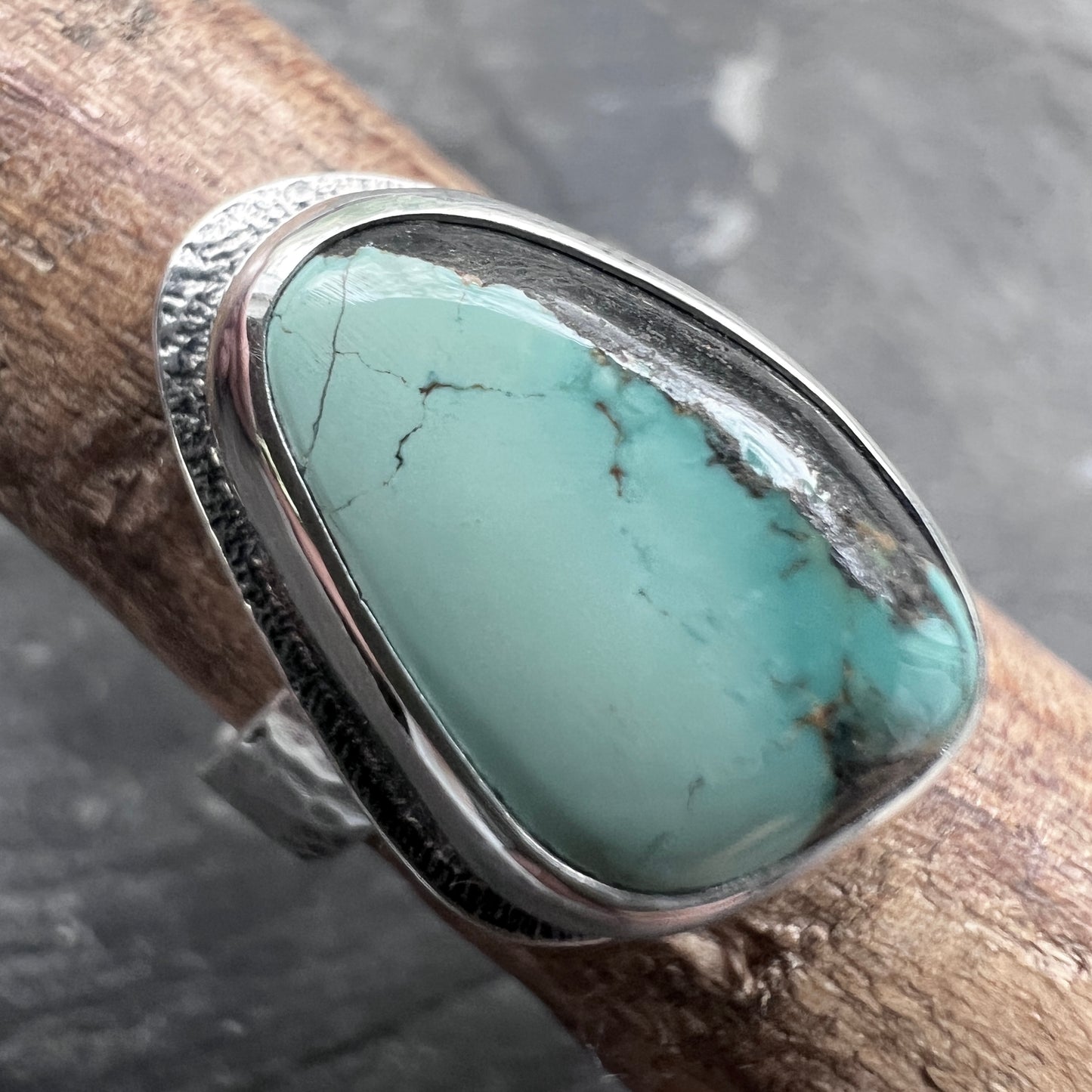 Sterling Silver Turquoise Ring | Genuine Natural Turquoise Freeform Cabochon Ring - Size 8.5