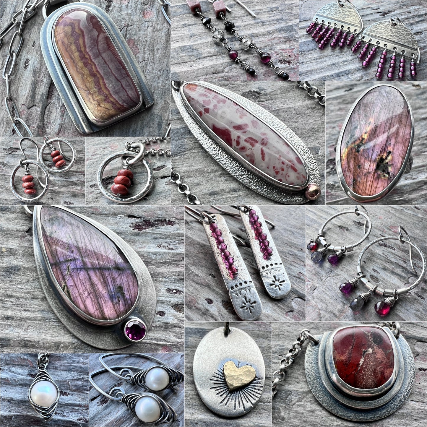 Sterling Silver Purple Labradorite and Rhodolite Garnet Necklace | Natural Stone Teardrop Pendant