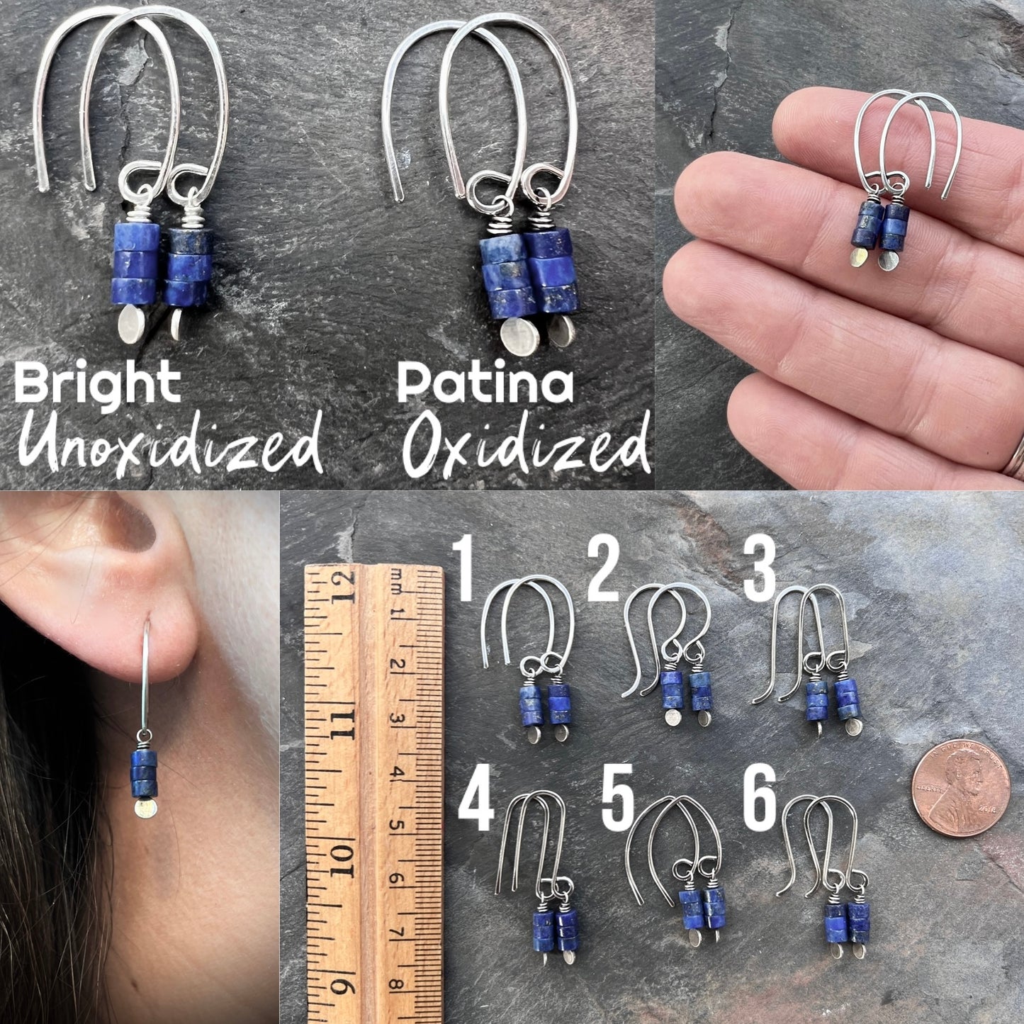 Sterling Silver Lapis Lazuli Earrings | Small Blue Natural Stone Dangles