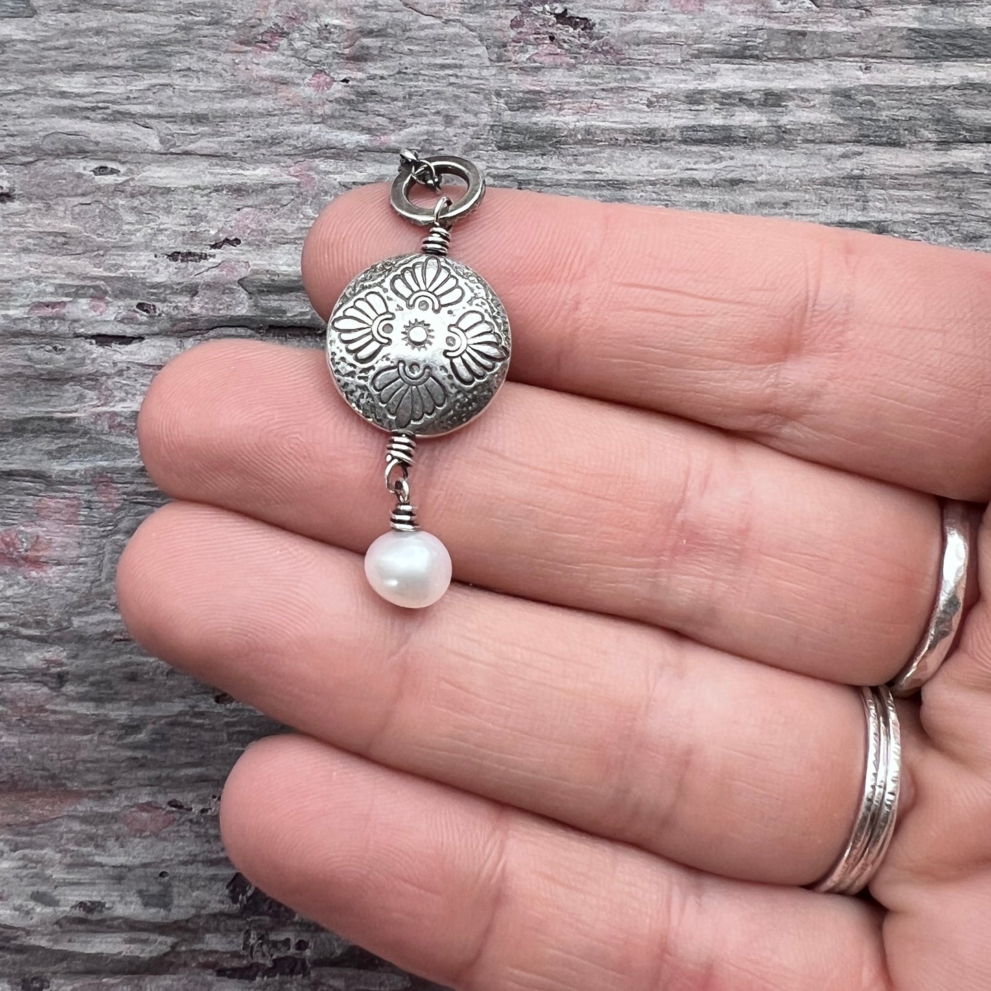 Sterling Silver Pearl Necklace | Floral Medallion and Genuine Pearl Pendant