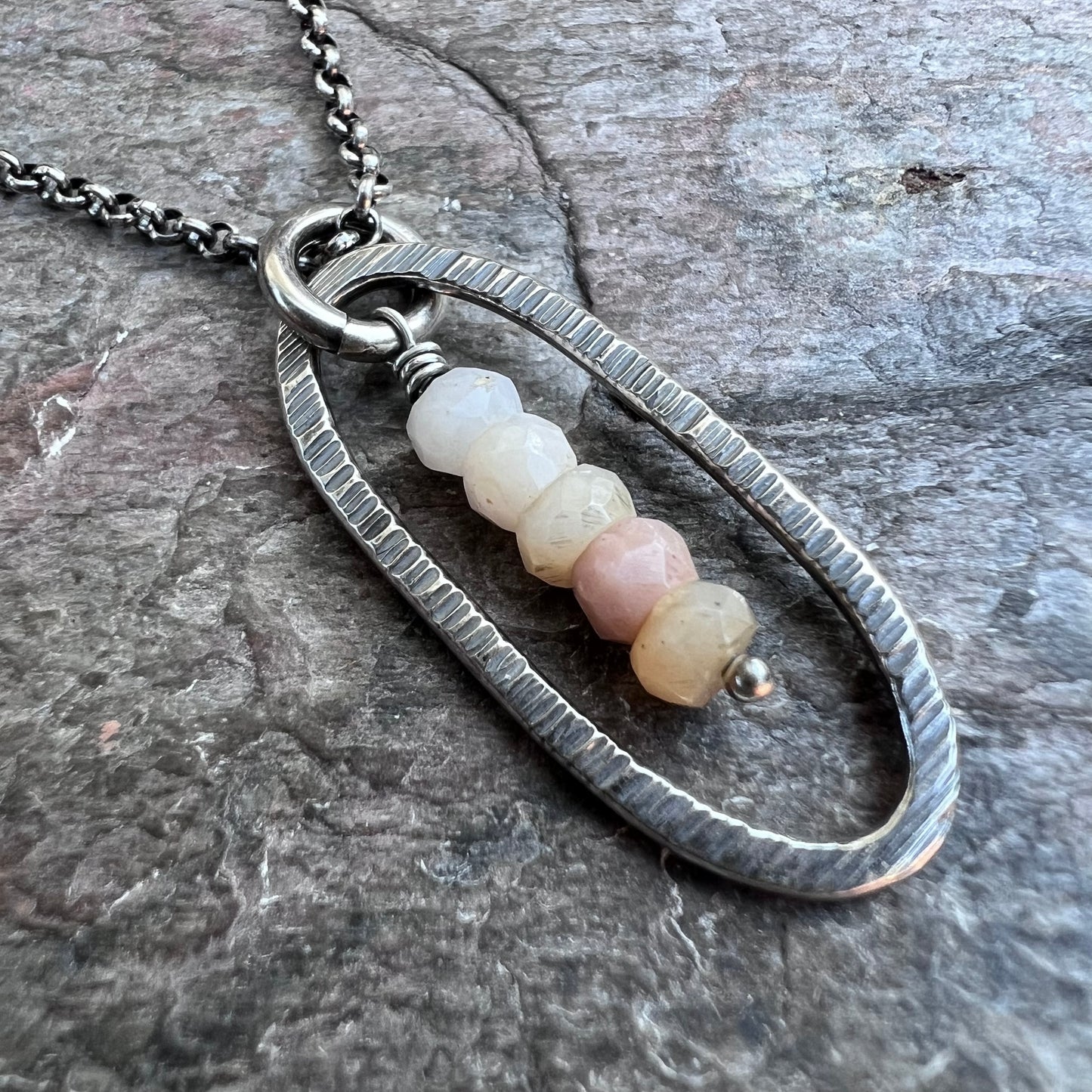 Genuine Opal Sterling Silver Necklace - Natural Pink Opal Pendant on Sterling Silver Chain