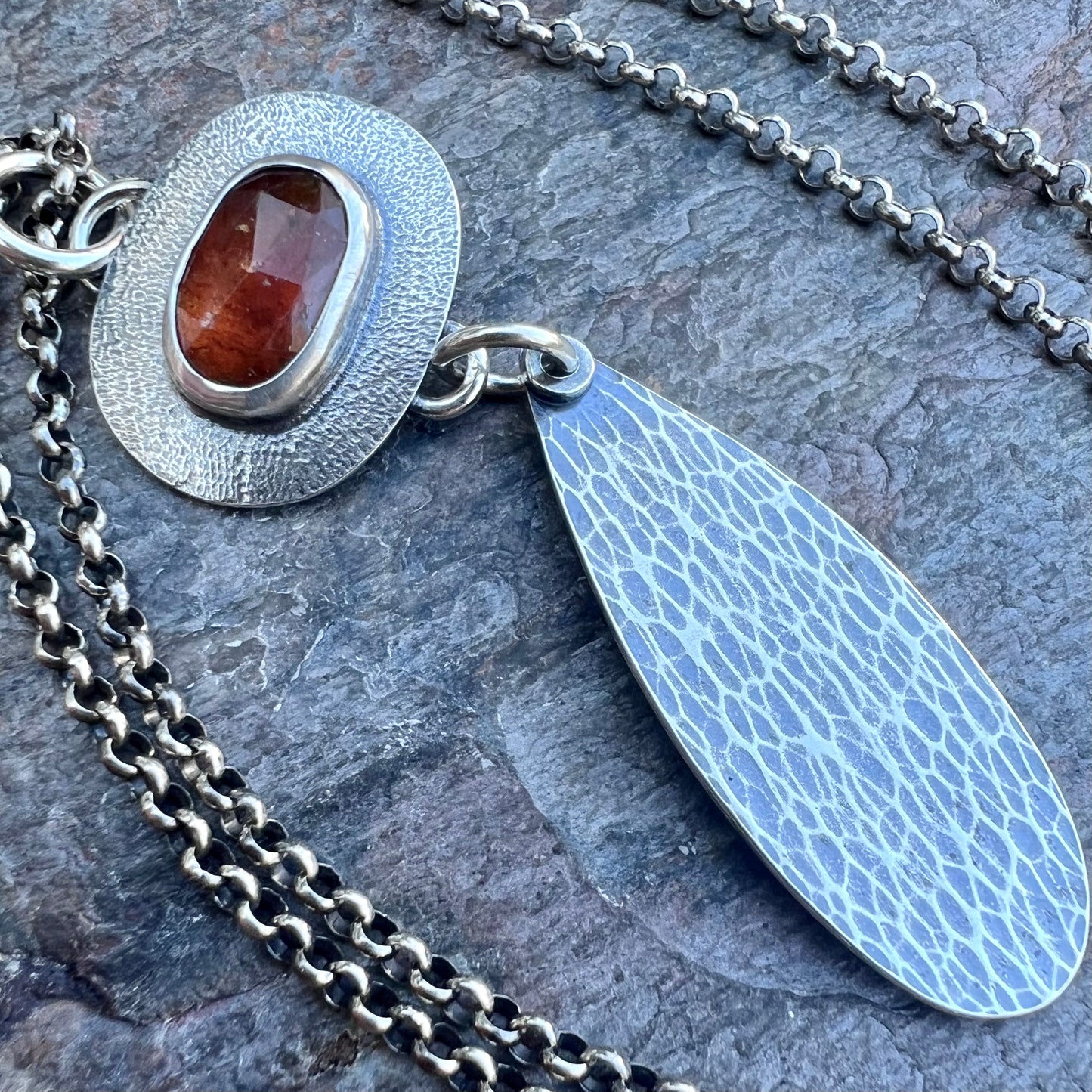 Orange Kyanite Sterling Silver Necklace - Handmade One-of-a-kind Pendant on Sterling Silver Chain