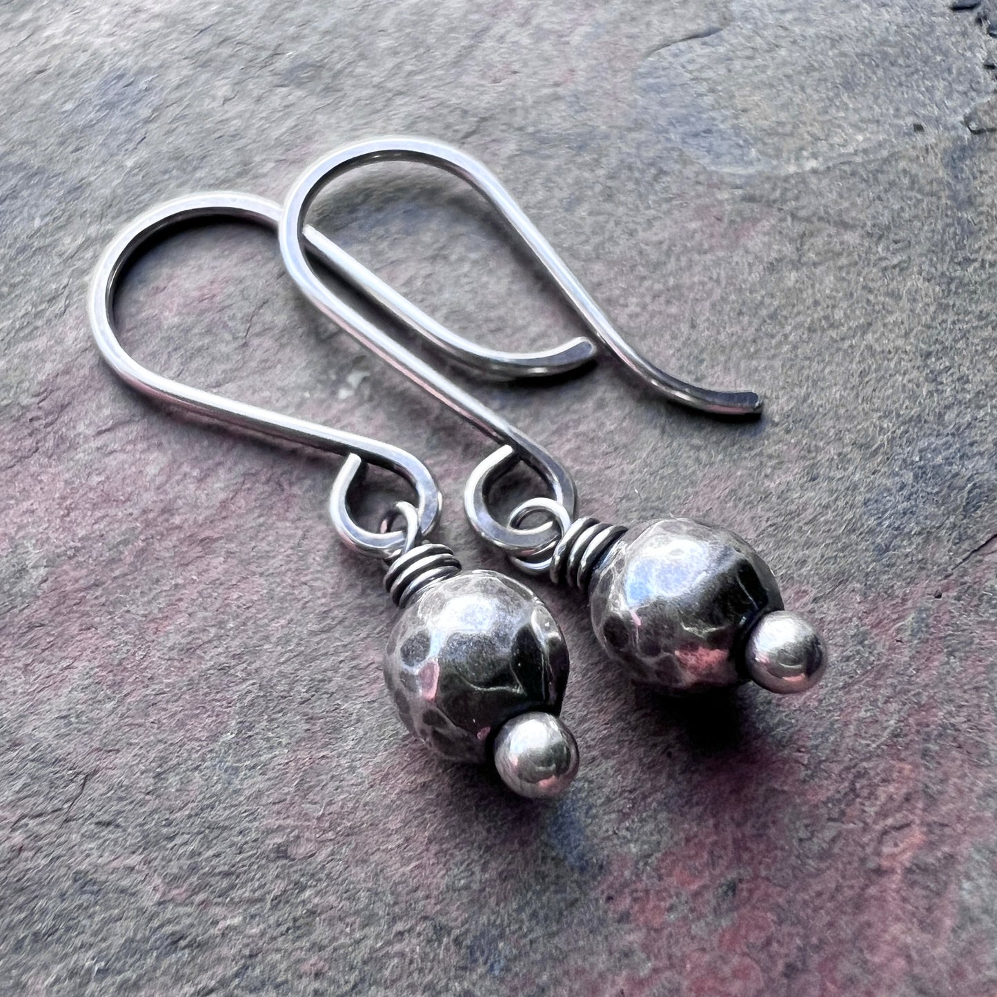 Sterling Silver Hammered Ball Earrings | Minimalist Small Dangles
