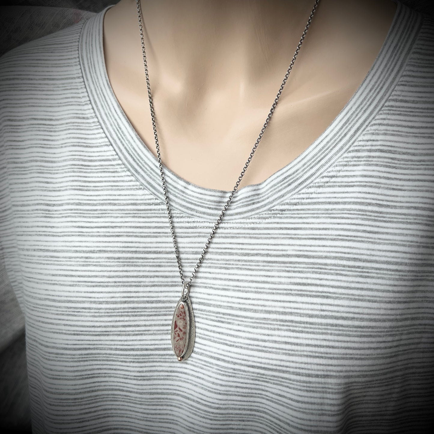 Sterling Silver Jasper Necklace | Natural Stone Teardrop Pendant