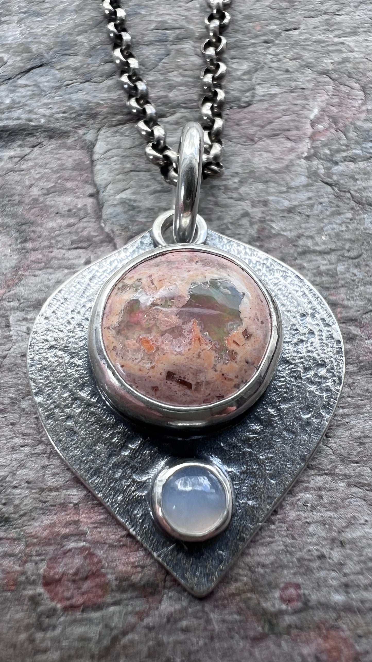Mexican Opal and Chalcedony Sterling Silver Necklace - Handmade One-of-a-kind Pendant on Sterling Silver Chain
