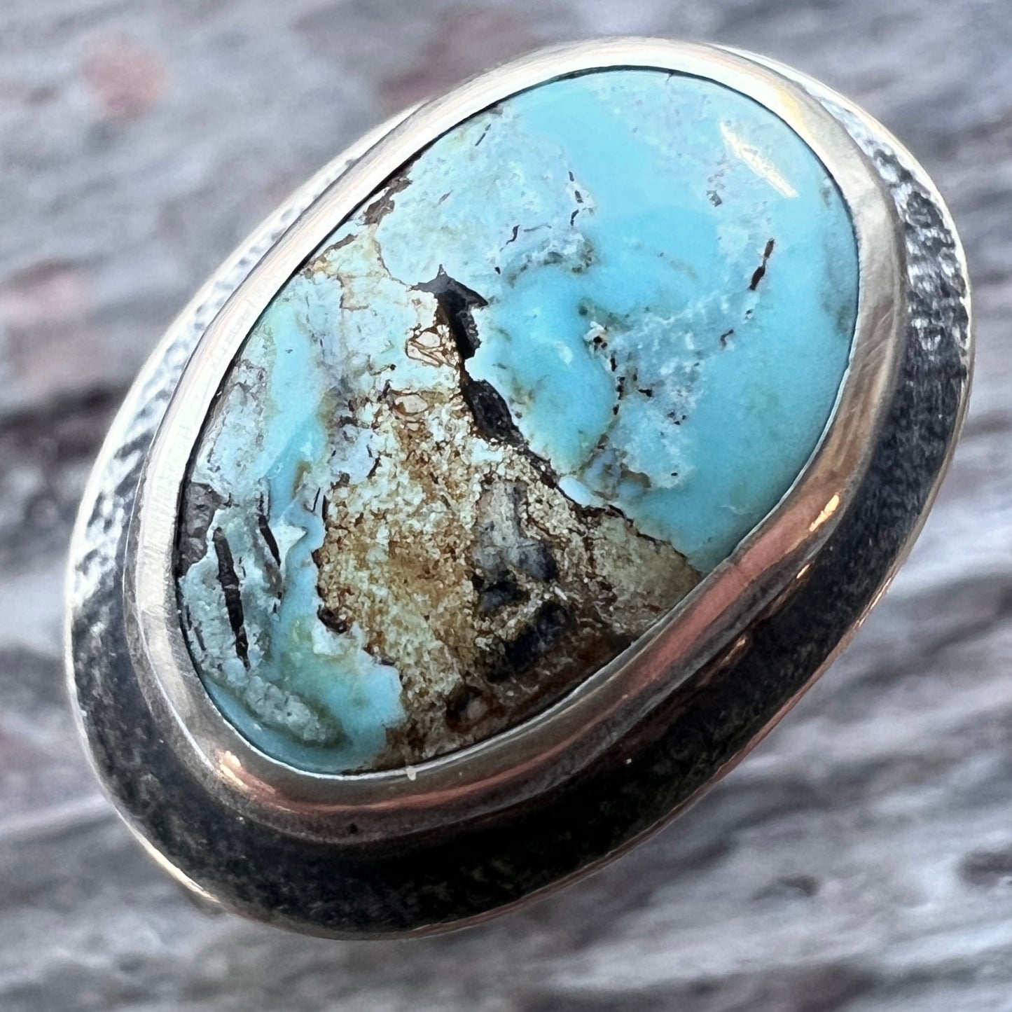 Sterling Silver Turquoise Ring | Genuine Natural Turquoise Cabochon Ring - Size 8.25