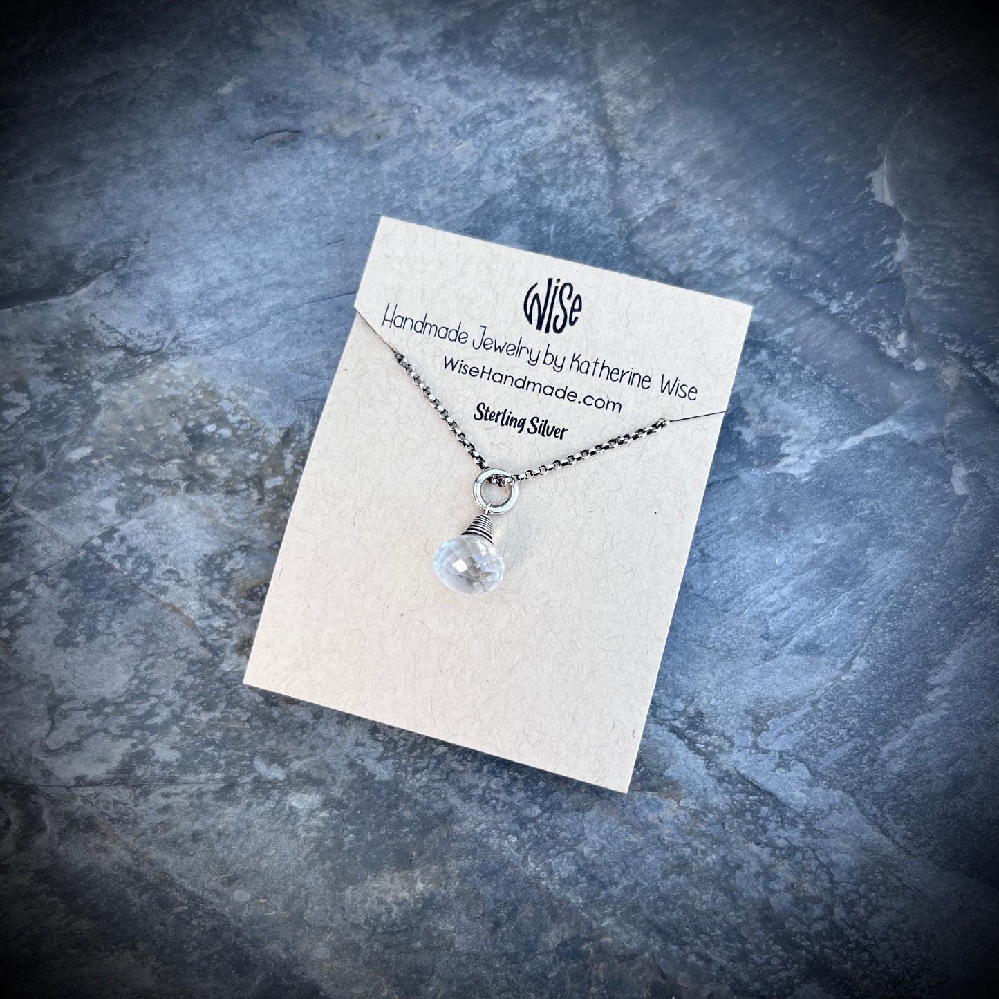 Sterling Silver Crystal Quartz Necklace | Clear Natural Stone Teardrop Pendant