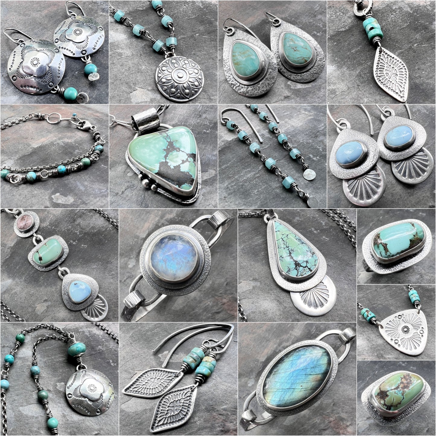 Genuine Turquoise Sterling Silver Earrings | Natural Stone Beads with Stamped Silver Dangle