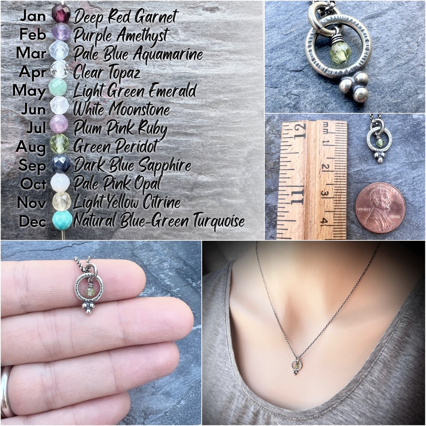 Customizable Birthstone Sterling Silver Necklace | Handmade Tiny Genuine Gemstone Pendant