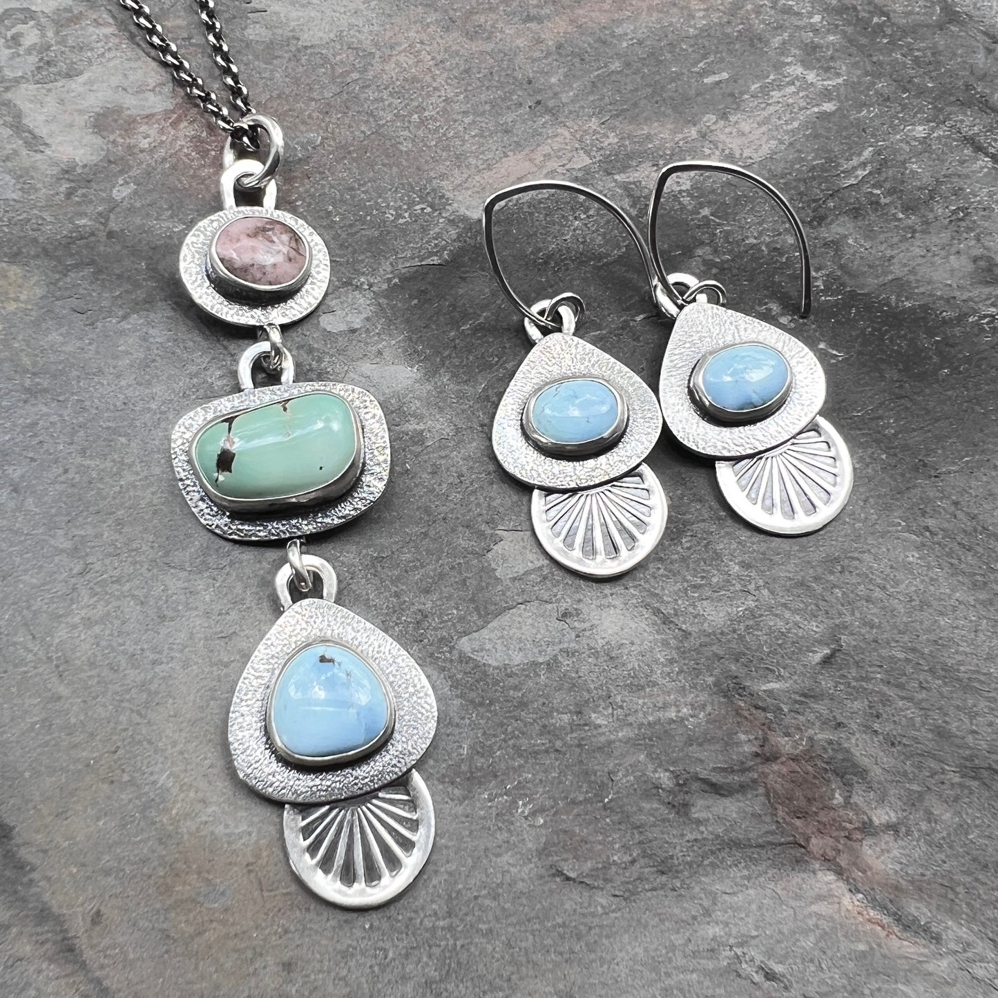 Golden Hill Turquoise Sterling Silver Earrings | Golden Hill Turquoise Stamped Dangle Earrings