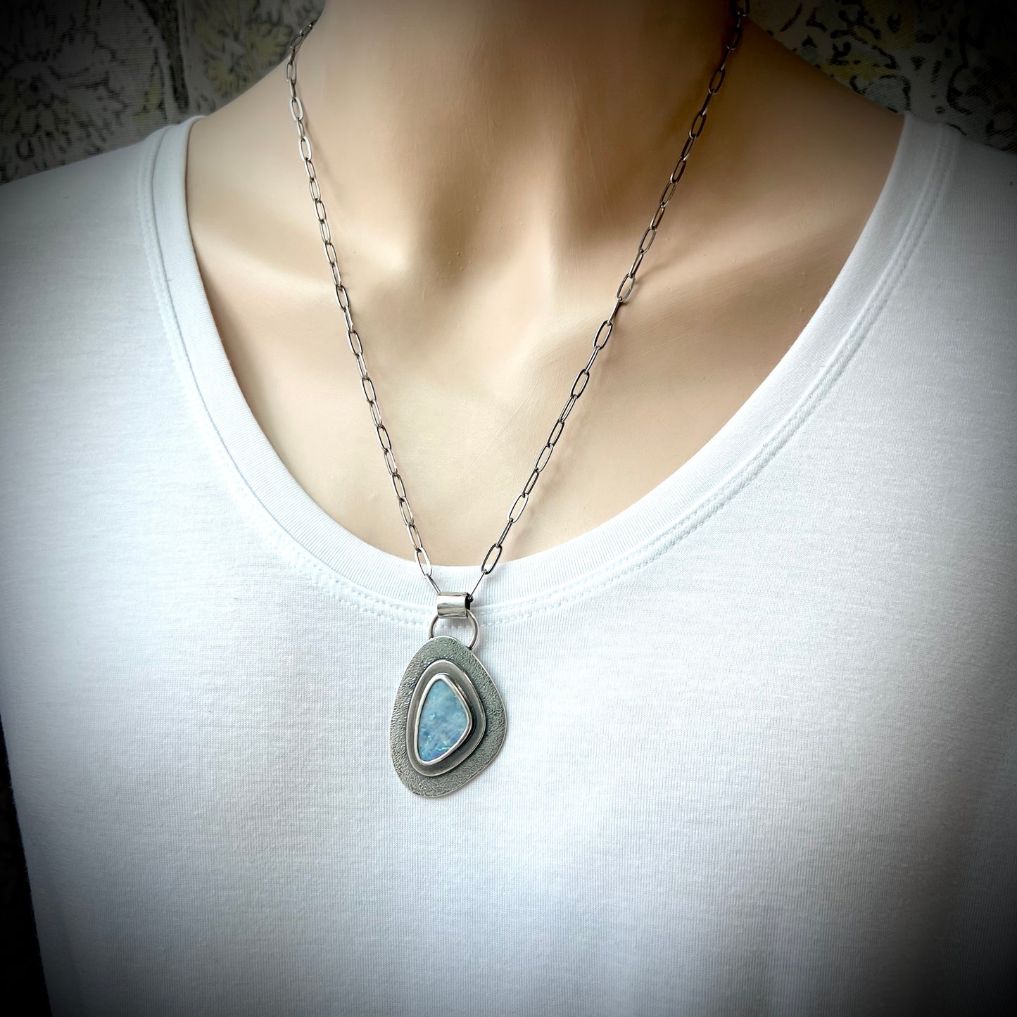 Opal Sterling Silver Necklace - Handmade One-of-a-kind Opal Doublet Pendant on Sterling Silver Chain