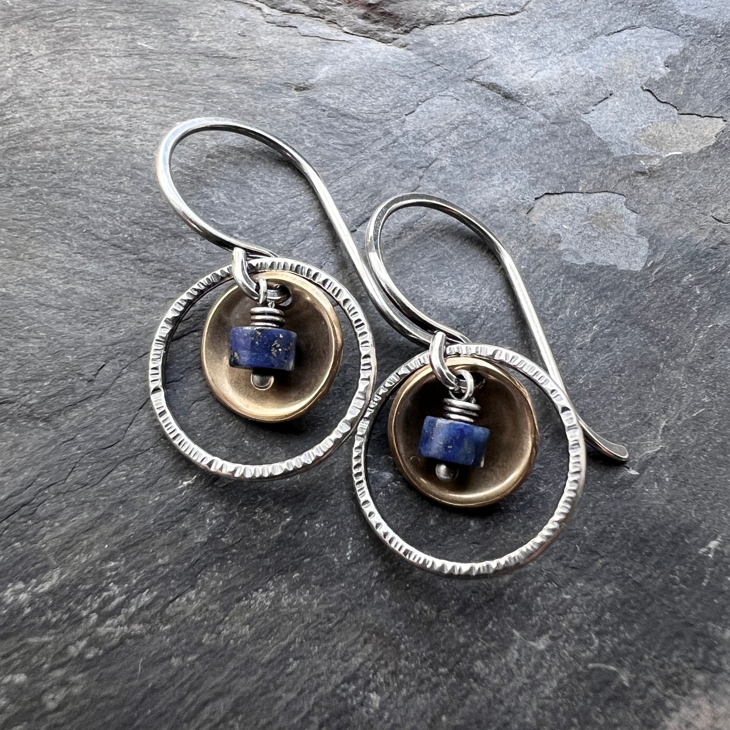 Lapis Lazuli Sterling Silver Earrings | Natural Stone Mixed Metal Small Dangles