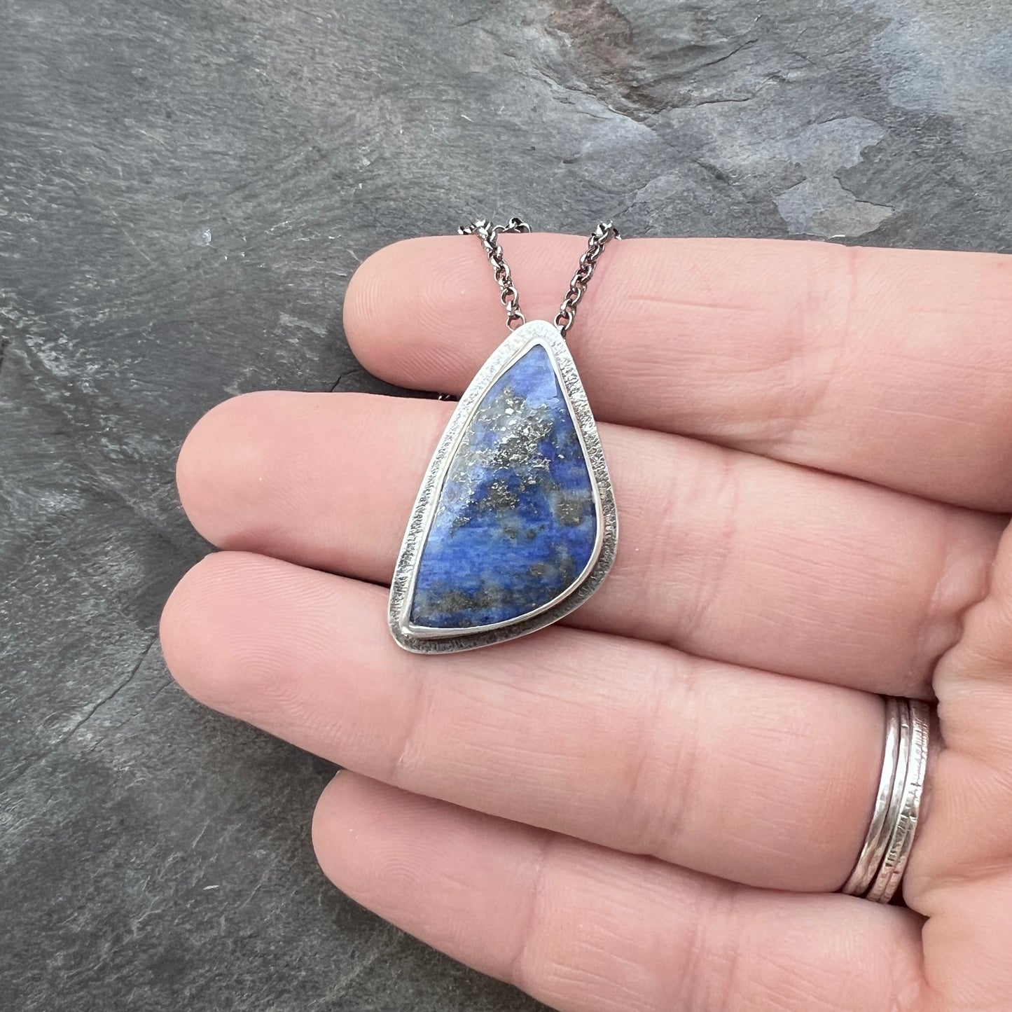 Sterling Silver Lapis Lazuli Necklace | One-of-a-Kind Natural Stone Freeform Blue Pendant
