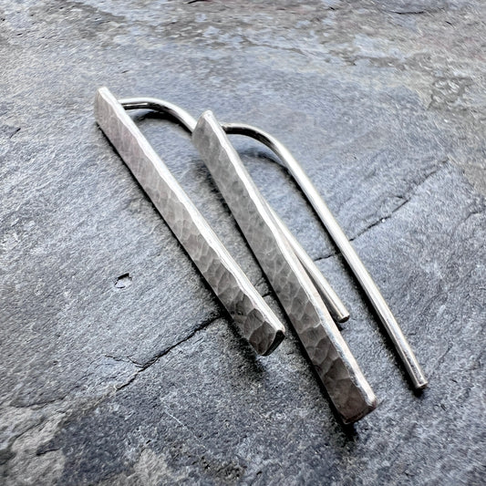 Sterling Silver Hammered Bar Earrings | Minimalist Silver Dangles