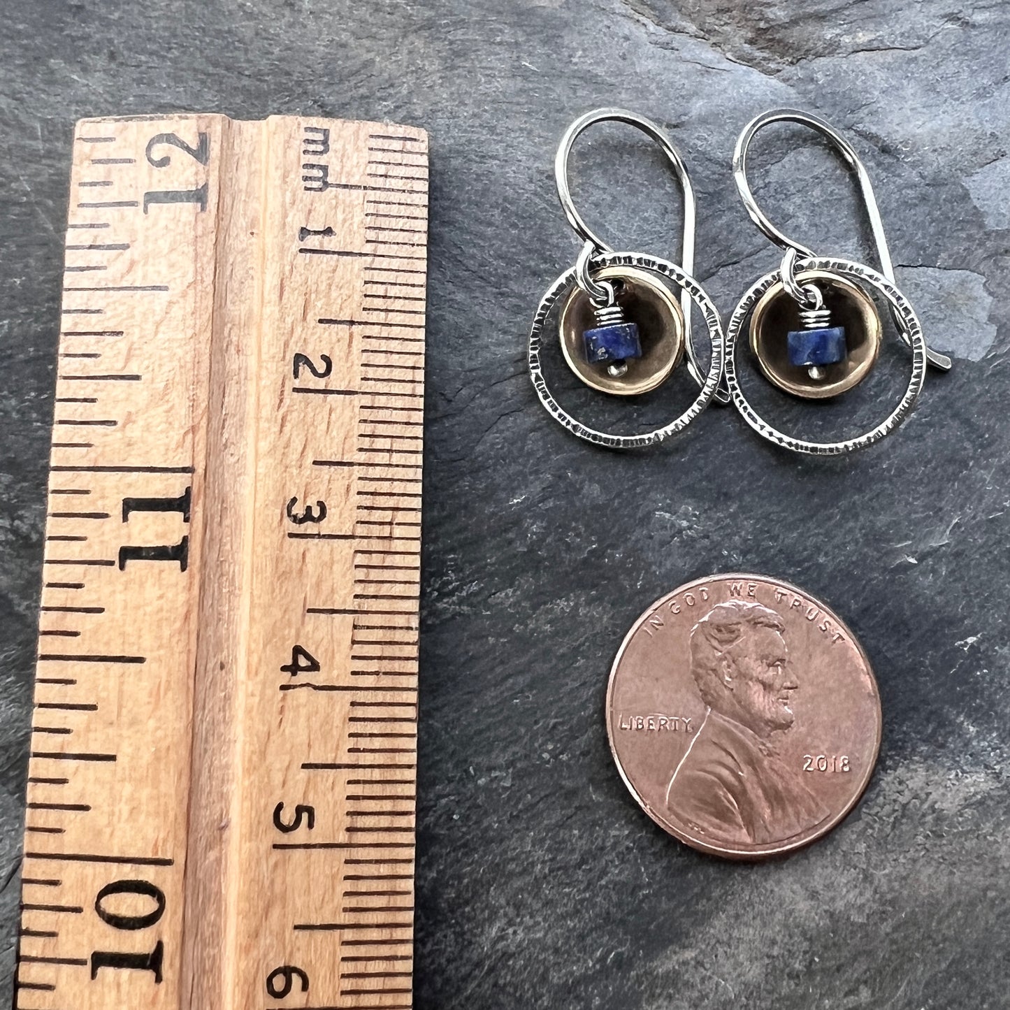 Lapis Lazuli Sterling Silver Earrings | Natural Stone Mixed Metal Small Dangles