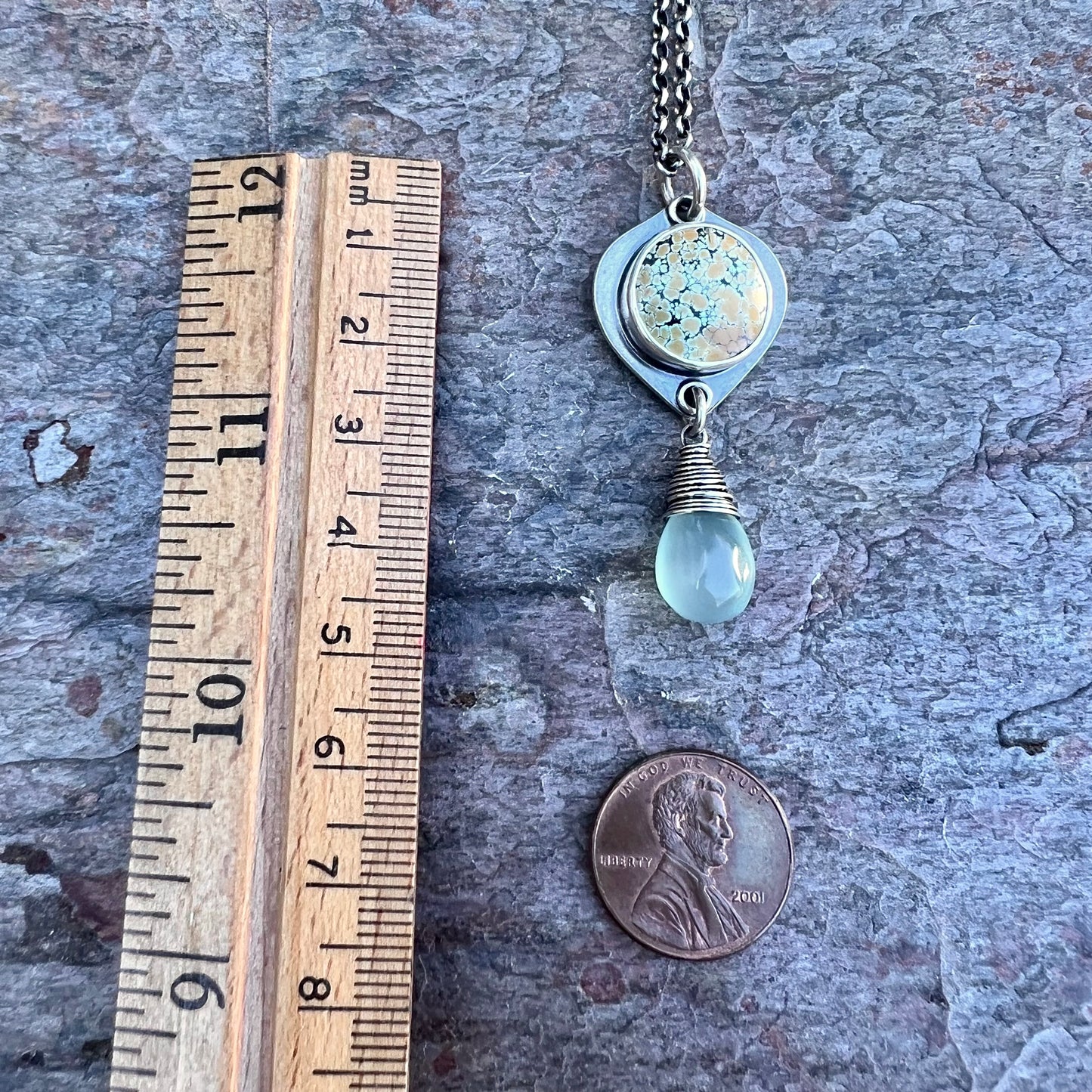 Turquoise and Chalcedony Sterling Silver Necklace - Handmade One-of-a-kind Pendant on Sterling Silver Chain