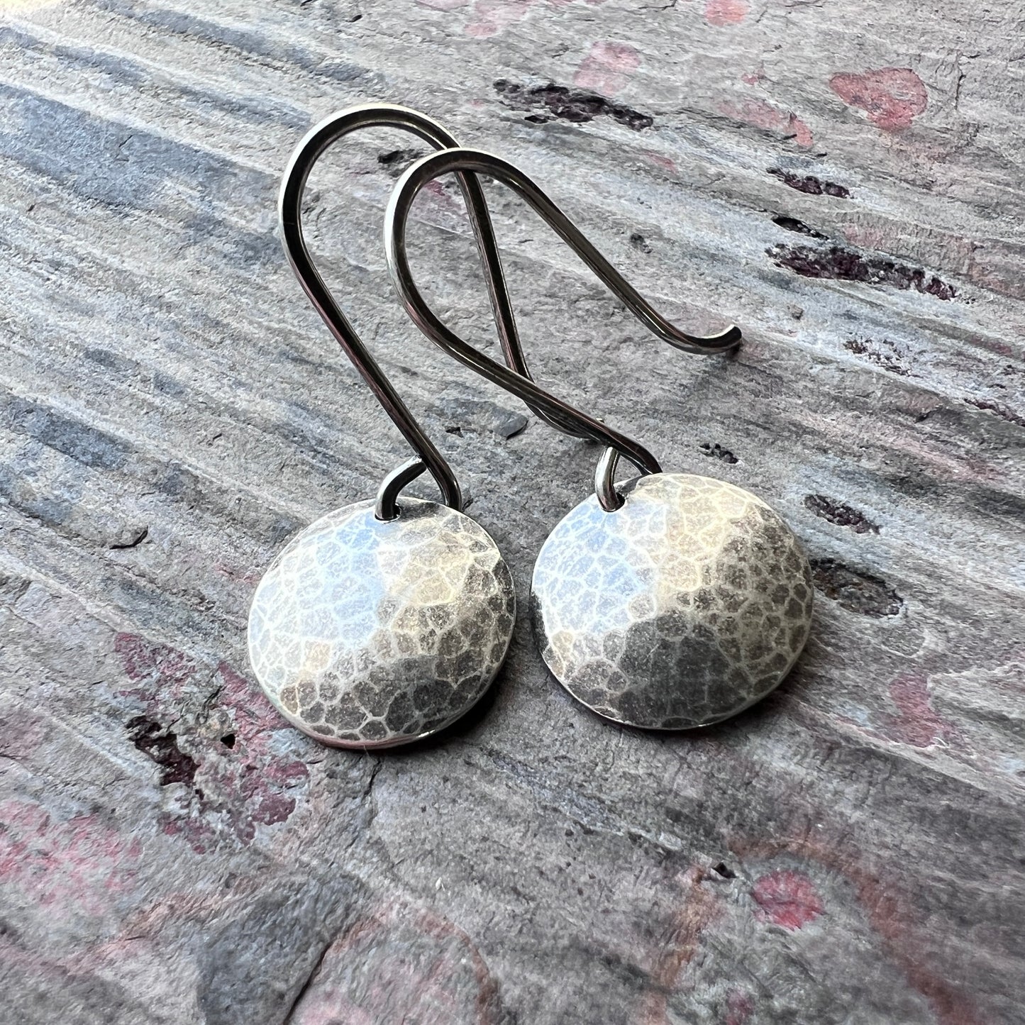 Hammered Sterling Silver Earrings | Small Hammered Silver or Gold Circle Dangle Earrings