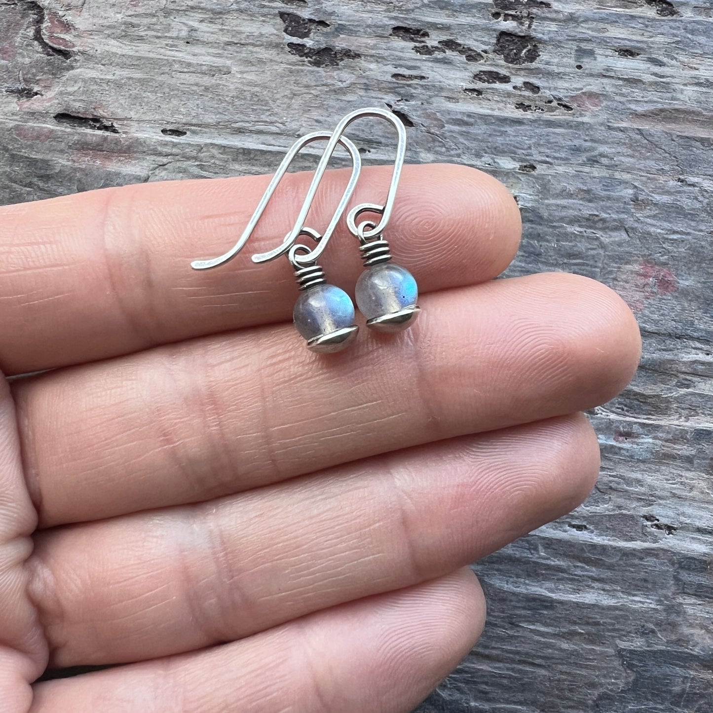 Sterling Silver Labradorite Earrings | Small Labradorite Dangle Earrings