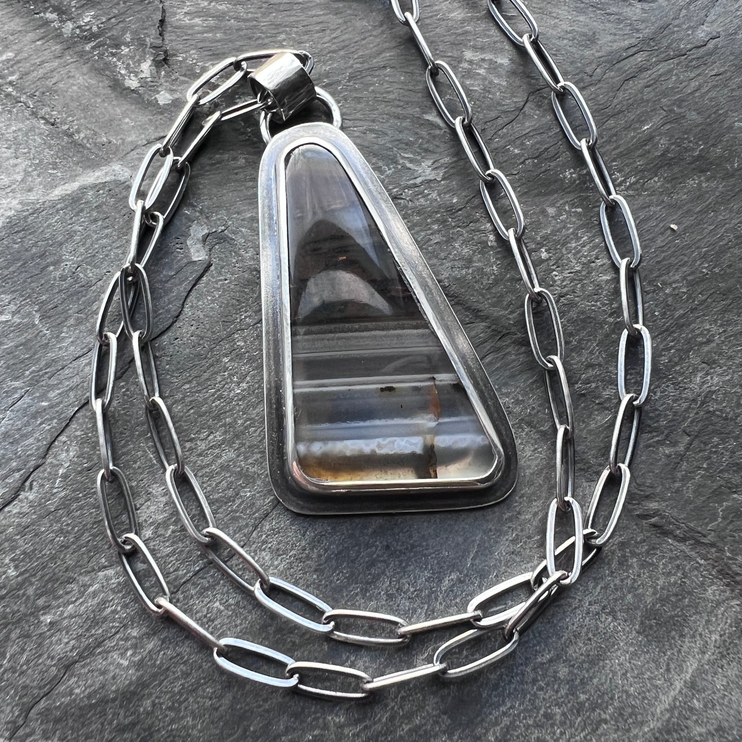 Sterling Silver Montana Agate Necklace | Brown Natural Stone Geometric Pendant
