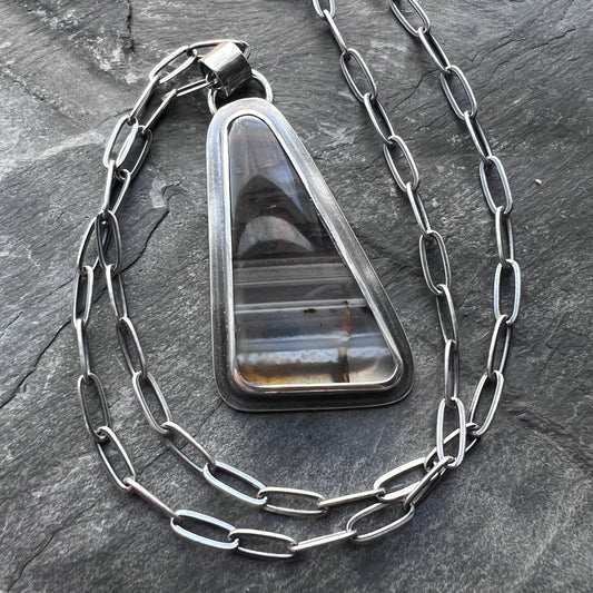 Sterling Silver Montana Agate Necklace | Brown Natural Stone Geometric Pendant