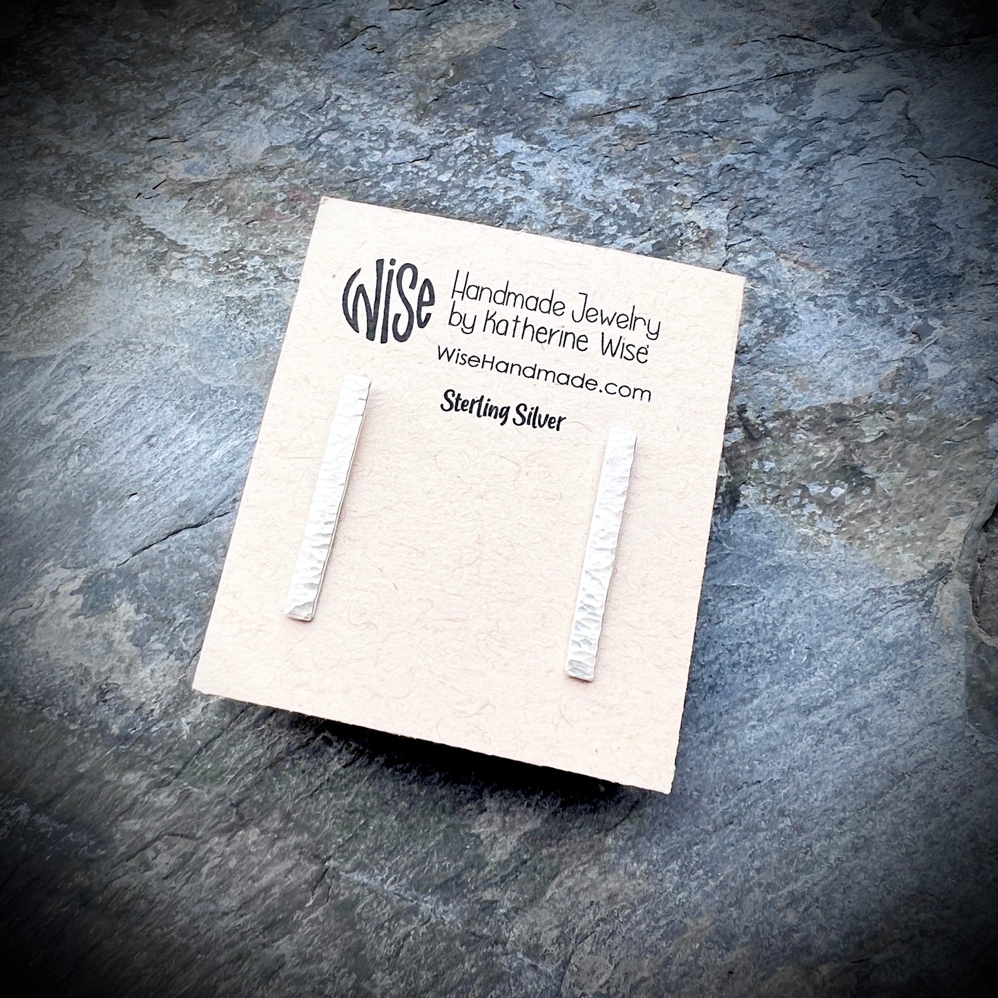 Sterling Silver Hammered Bar Earrings | Minimalist Silver Dangles