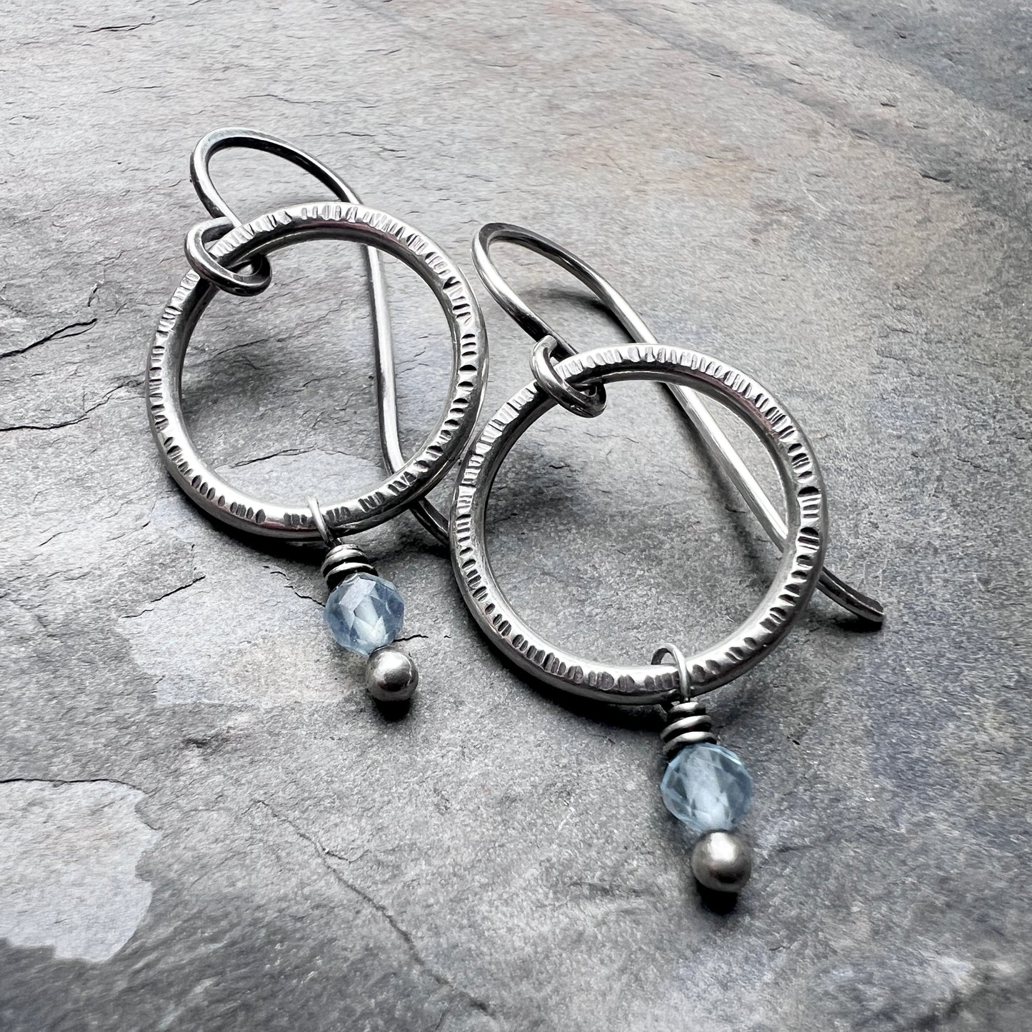 Customizable Birthstone Sterling Silver Earrings | Genuine Gemstone Dangle Hoops