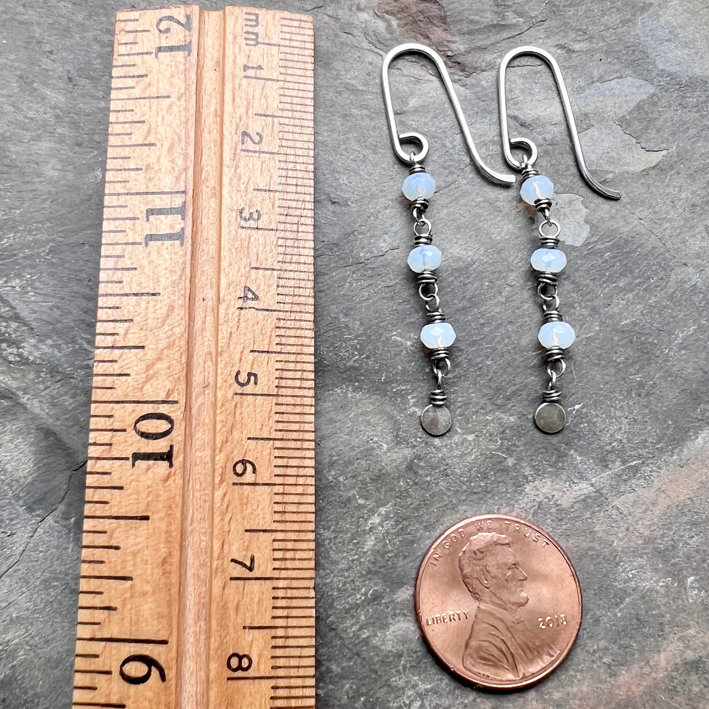 Sterling Silver Opalite Earrings | Beaded Opalite Long Dangles