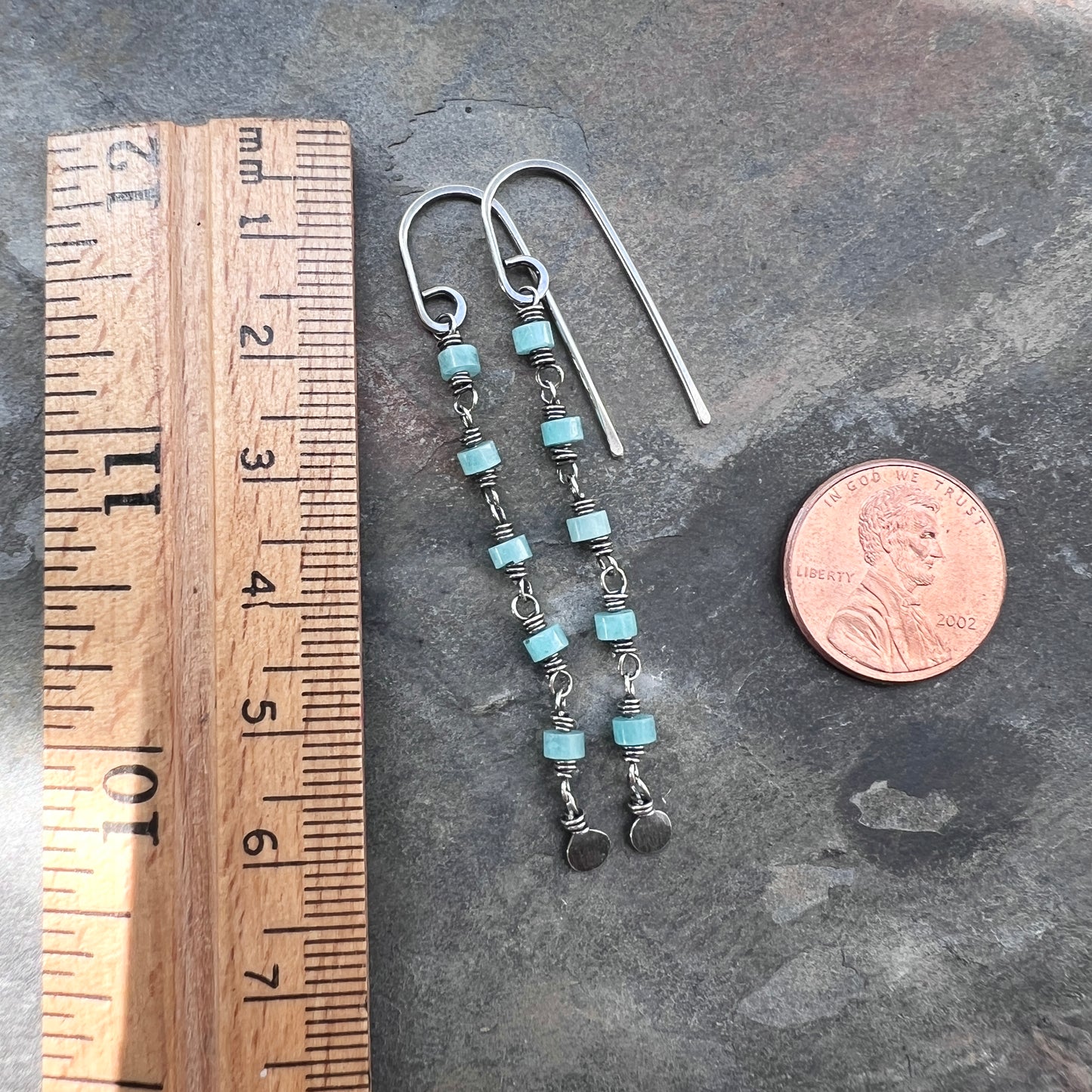 Sterling Silver Amazonite Earrings | Aqua Natural Stone Long Dangle Earrings