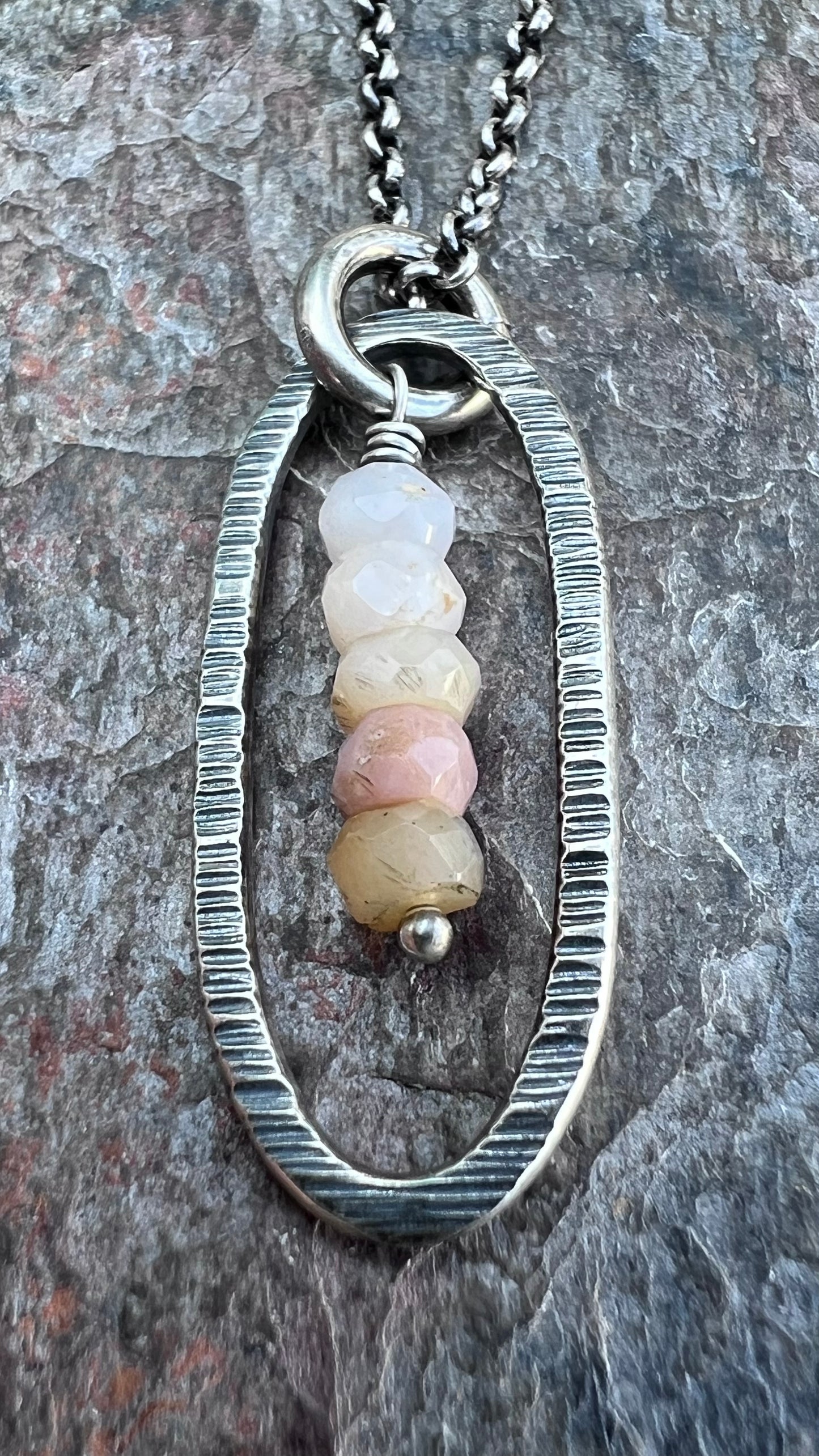 Genuine Opal Sterling Silver Necklace - Natural Pink Opal Pendant on Sterling Silver Chain