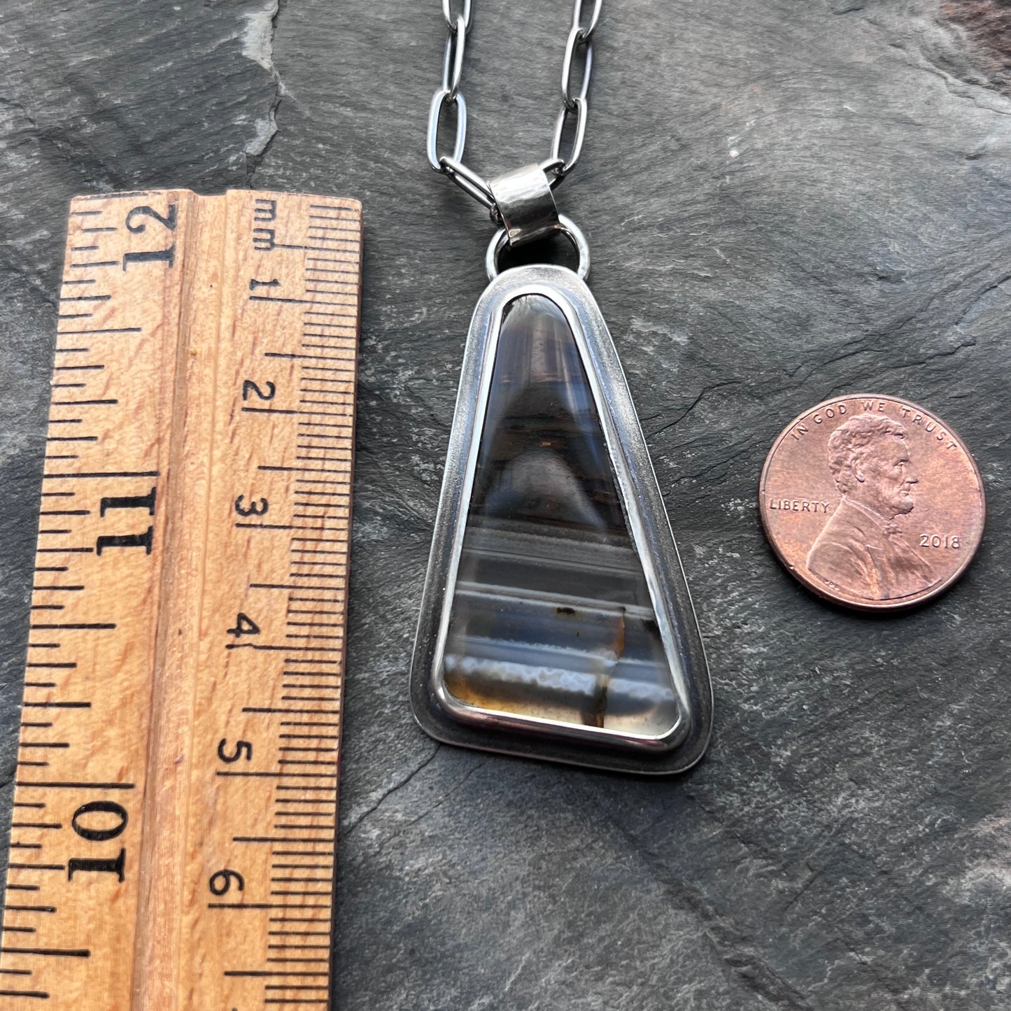 Sterling Silver Montana Agate Necklace | Brown Natural Stone Geometric Pendant