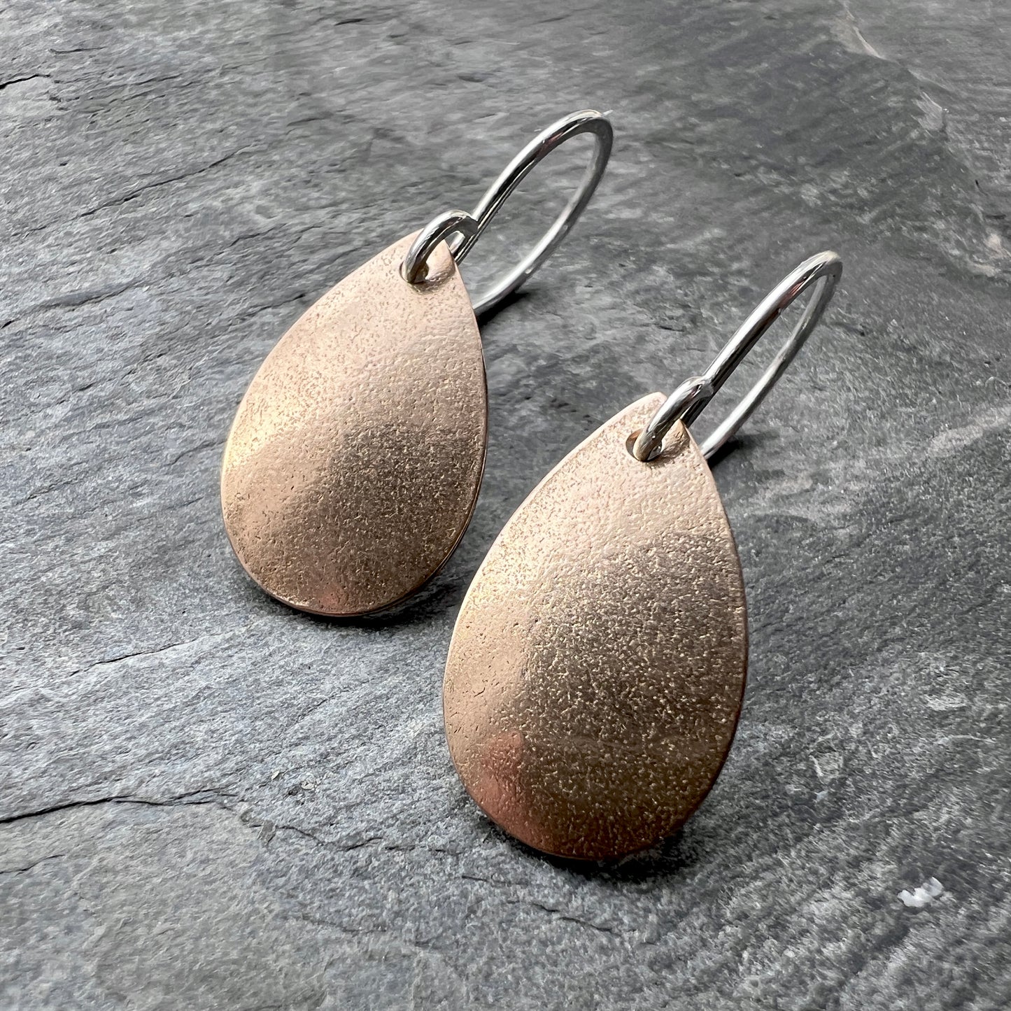 Golden Bronze Teardrops with Sterling Silver Earwires | Mixed Metal Dangle Earrings
