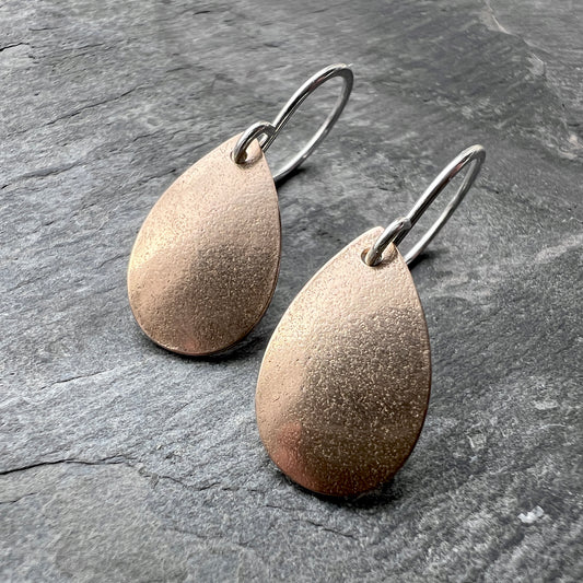 Golden Bronze Teardrops with Sterling Silver Earwires | Mixed Metal Dangle Earrings
