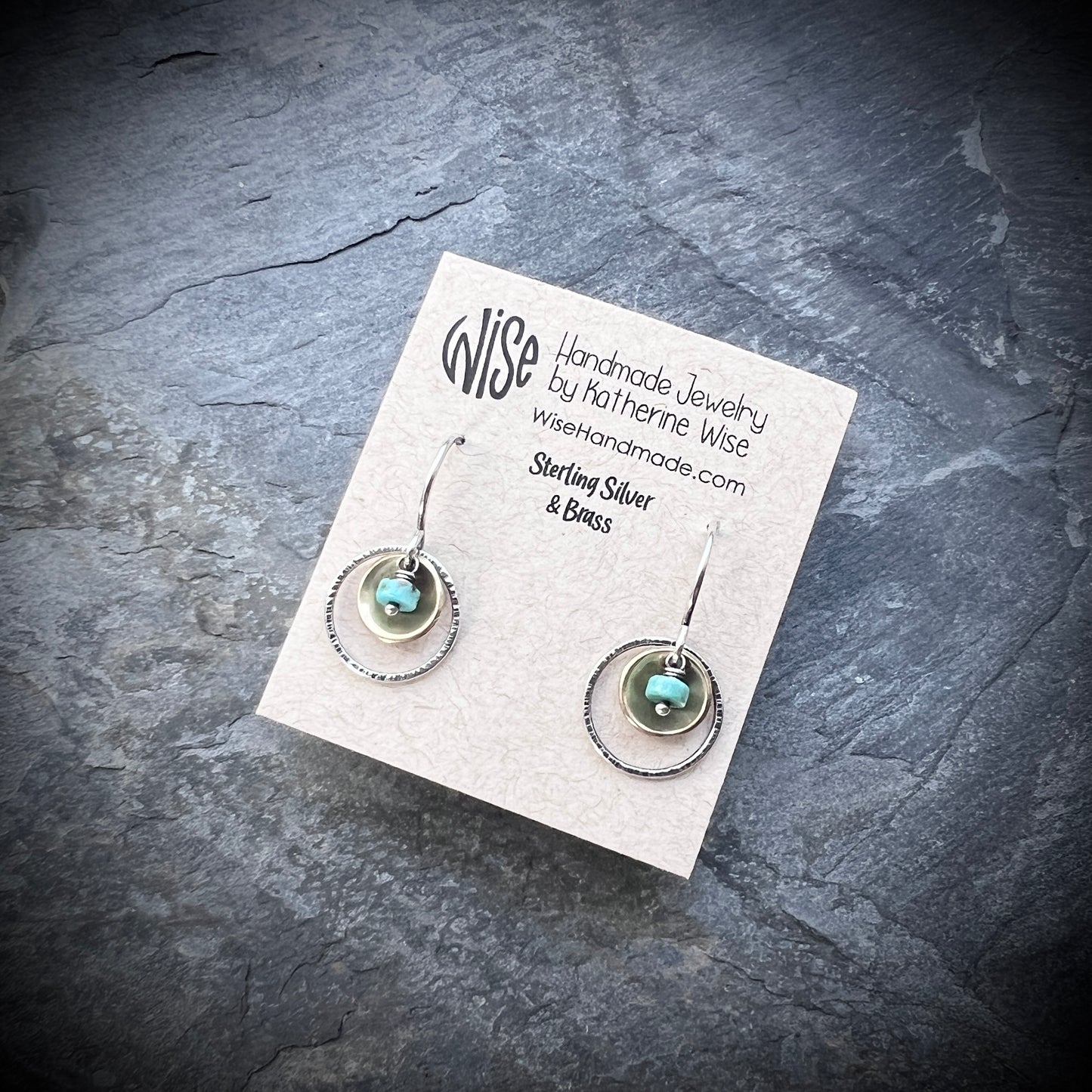 Turquoise Sterling Silver Earrings | Natural Stone Mixed Metal Small Dangles