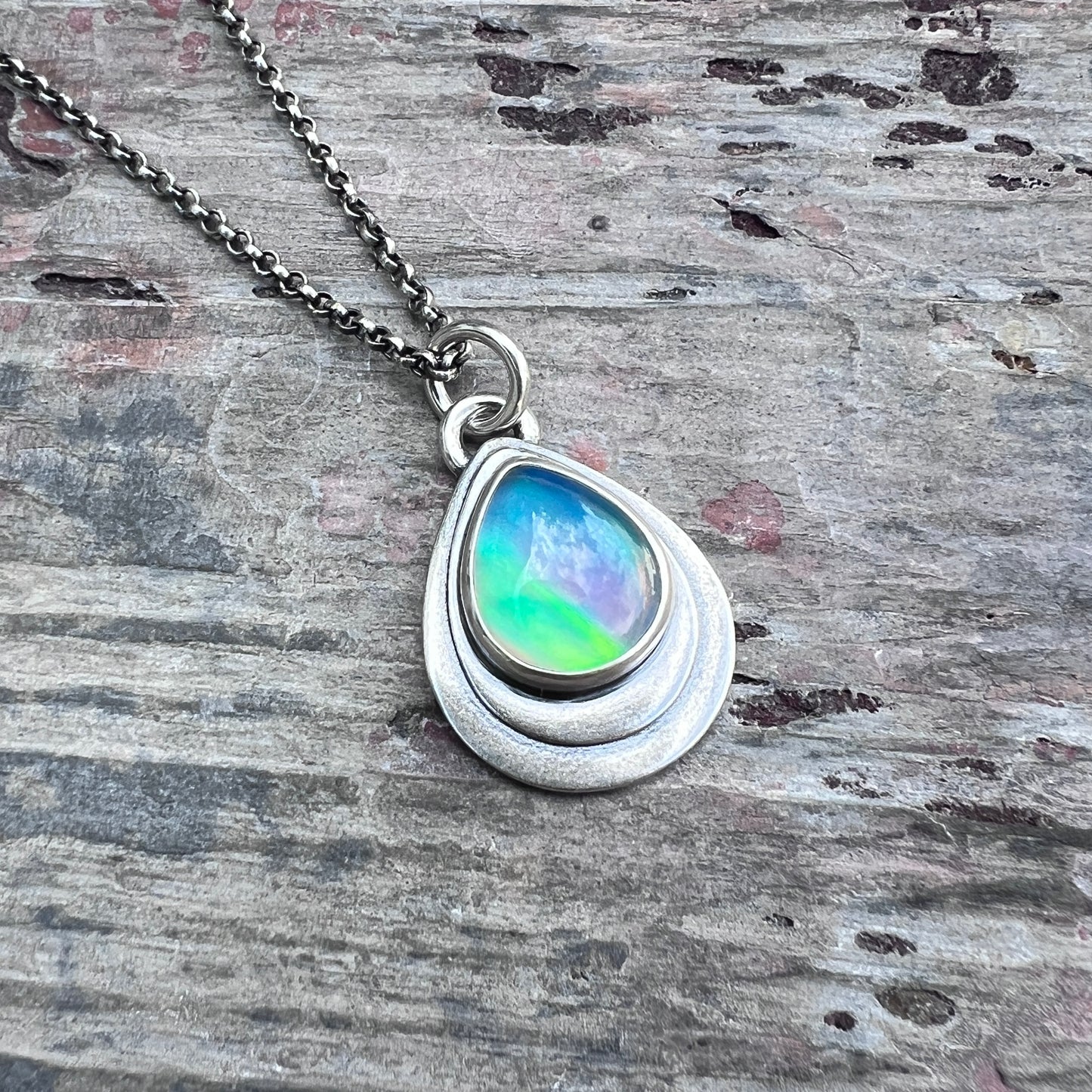 Sterling Silver Aurora Opal Teardrop Pendant Necklace -Stone 2