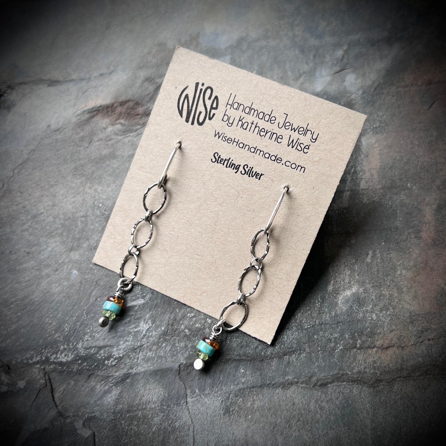 Peridot, Turquoise, Garnet, and Sterling Silver Lightweight Dangle Earrings