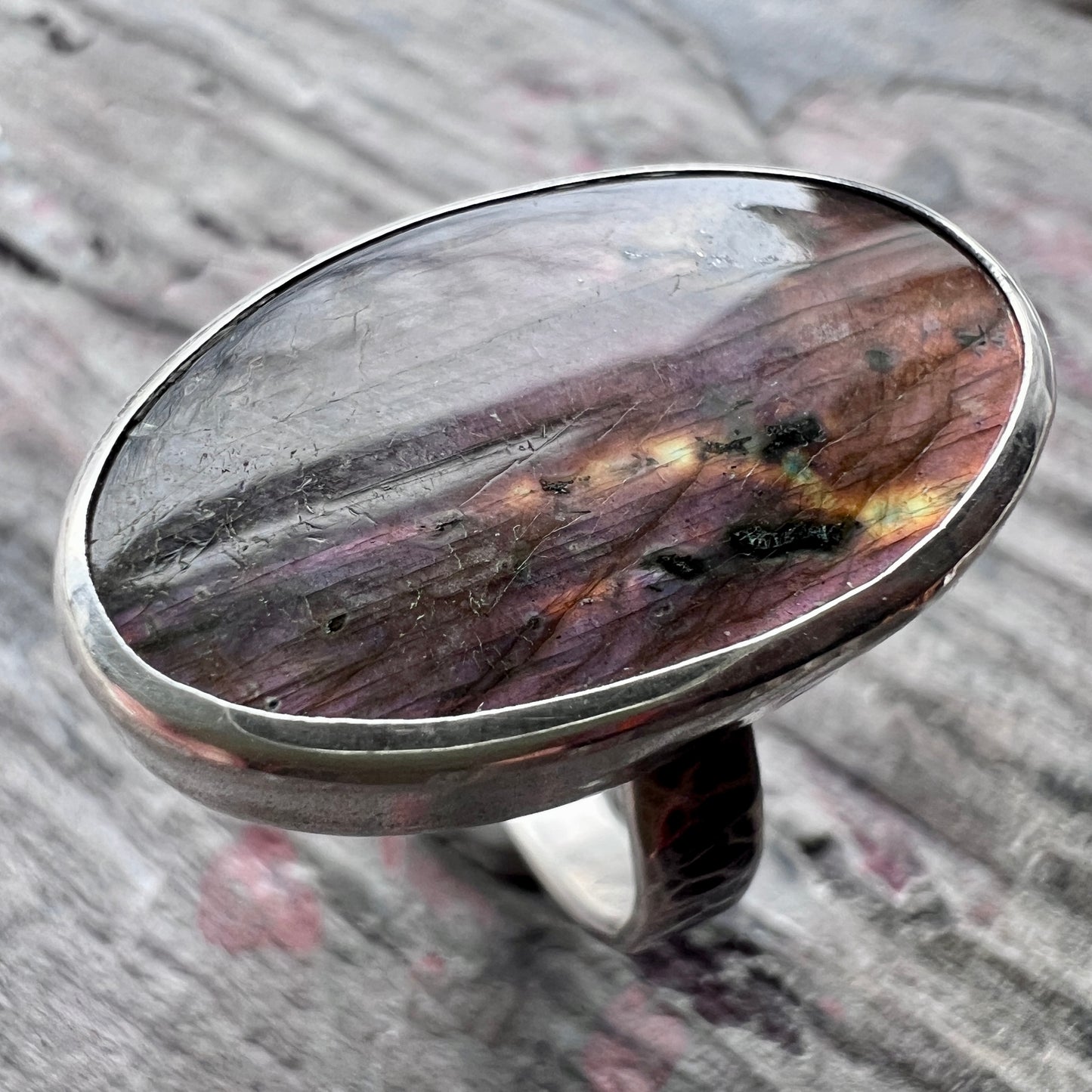 Labradorite Sterling Silver Ring | Large Natural Labradorite Statement Ring