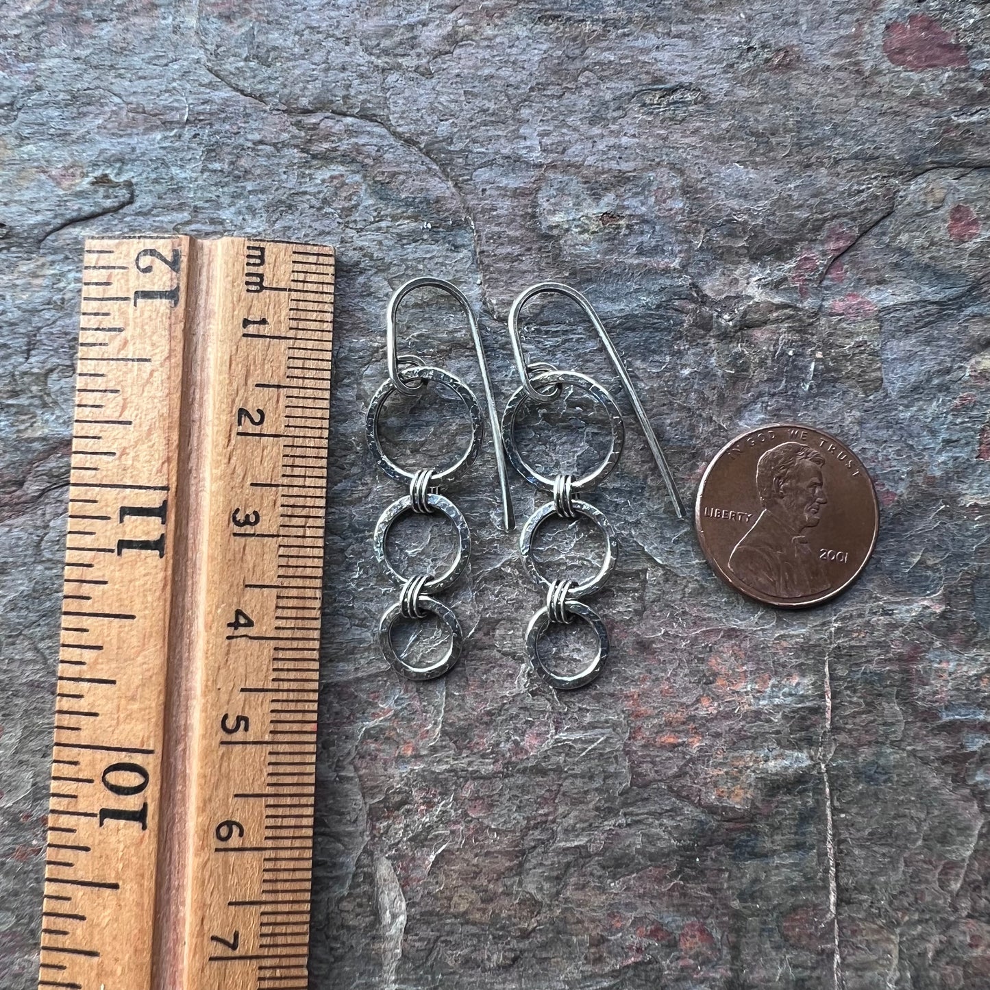 Sterling Silver Rings Earrings Minimalist Hammered Solid Silver Dangle Earrings