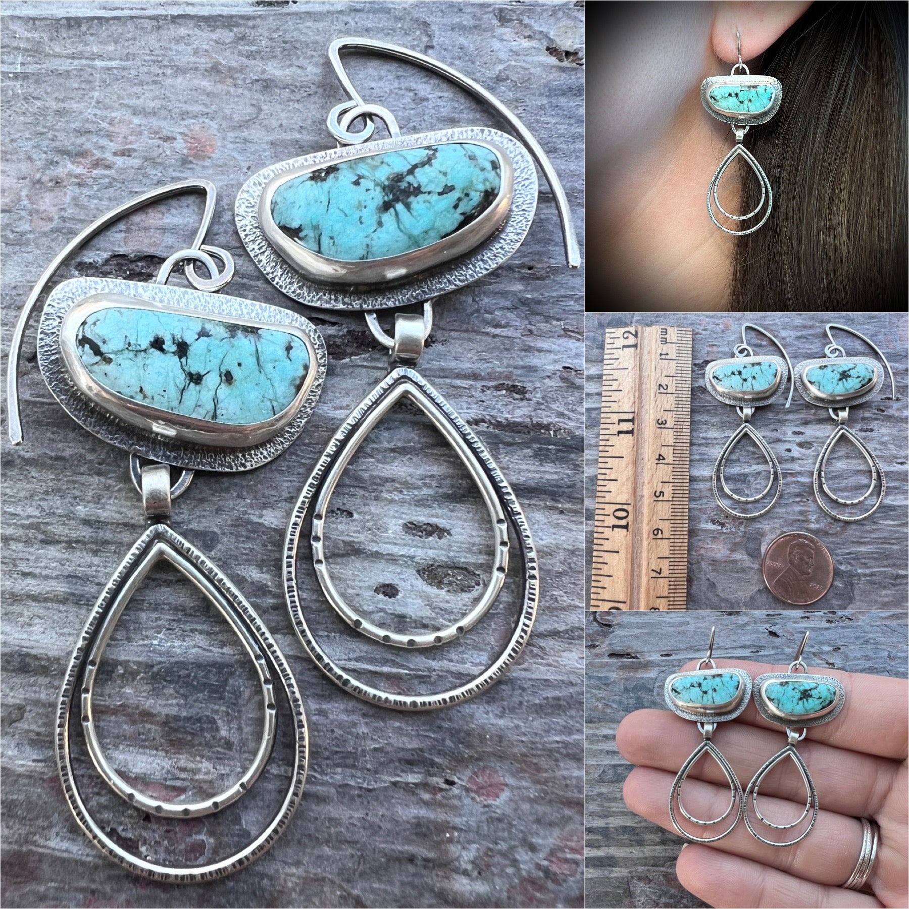 Chrysocolla earrings /// natural chrysocolla dangle earrings in sterling silver with moon crescents • one of a kind gemstone orders • READY TO SHIP