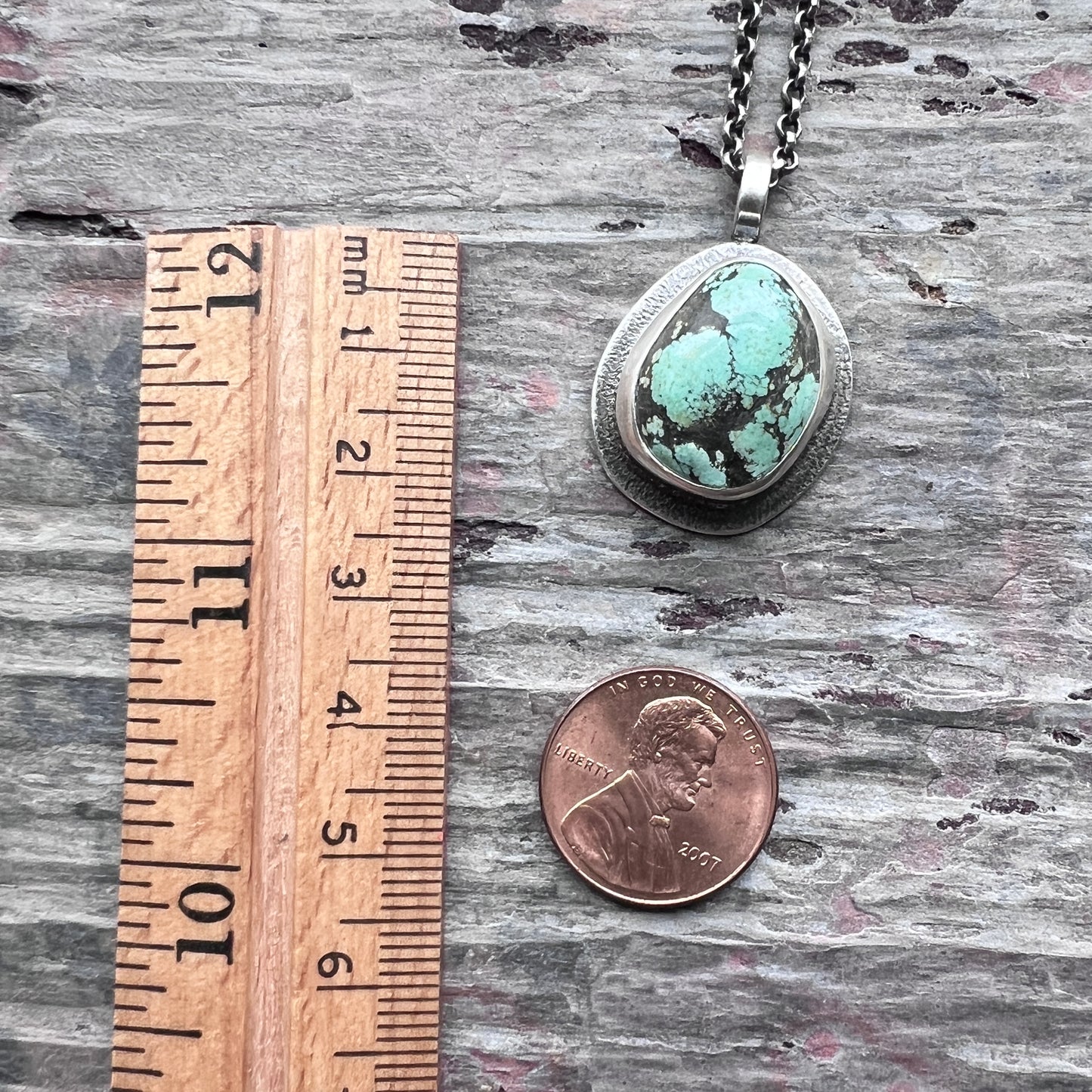 Sterling Silver Turquoise Necklace | Freeform Genuine Turquoise Pendant