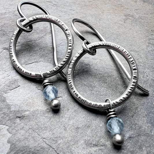 Customizable Birthstone Sterling Silver Earrings | Genuine Gemstone Dangle Hoops