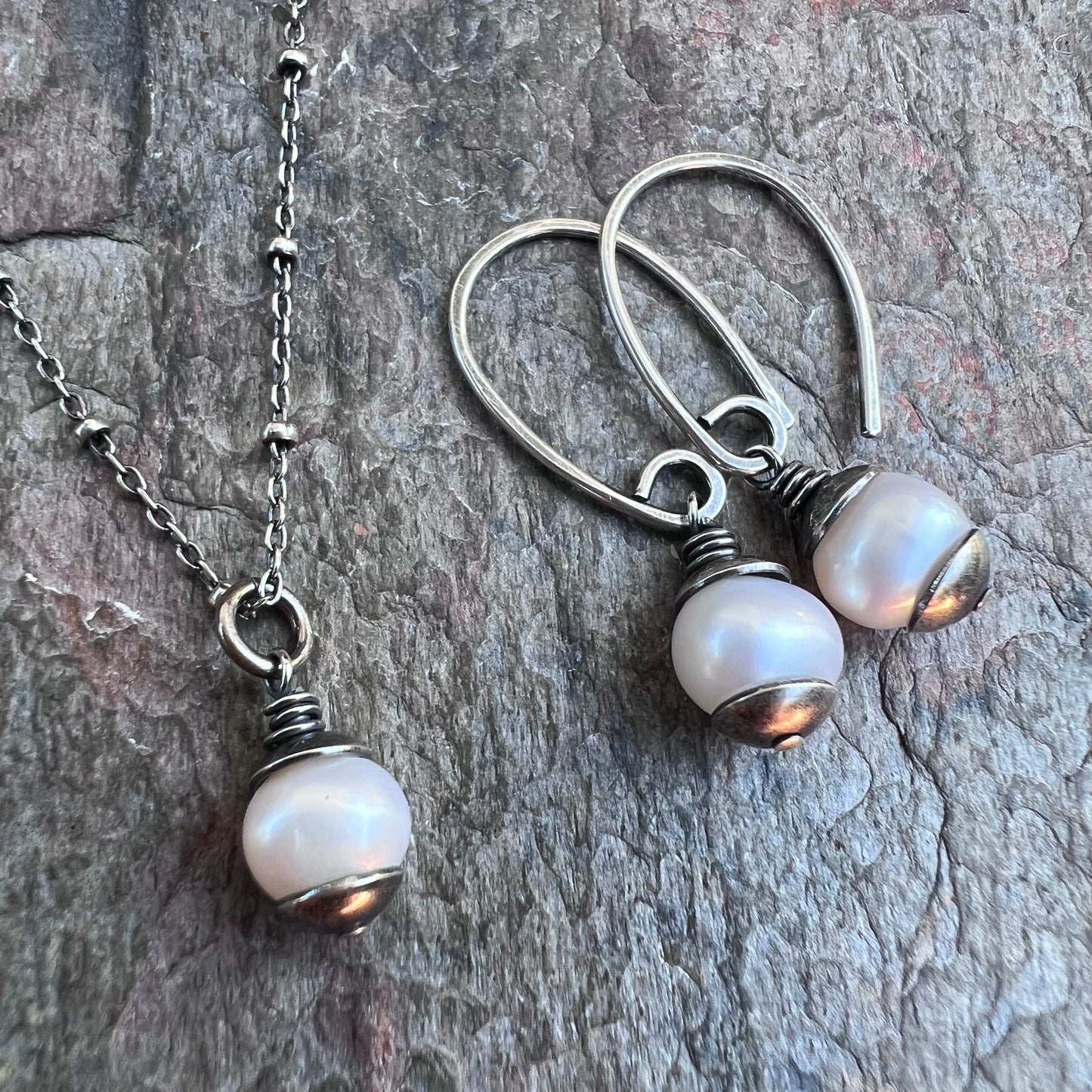 Sterling Silver Pearl Necklace - Small Genuine Freshwater Pearl Pendant on Sterling Silver Satellite Chain