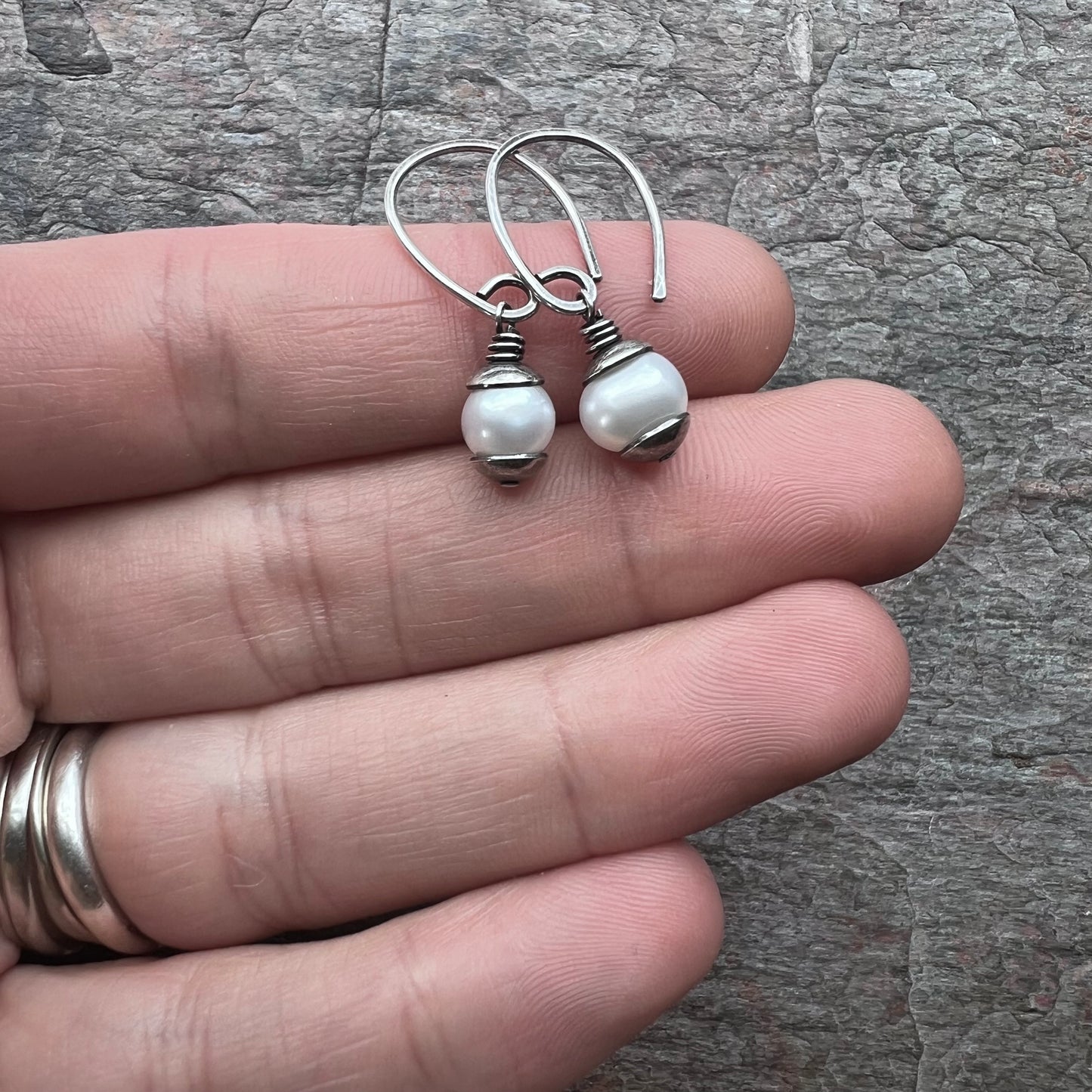 Sterling Silver Pearl Earrings - Small Genuine Freshwater Pearl Earrings