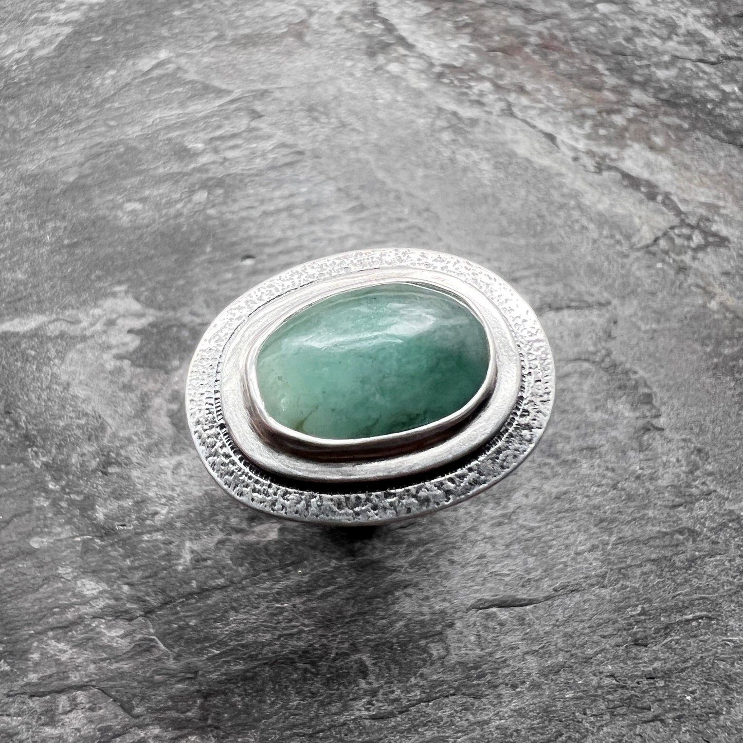 Sterling Silver Emerald Ring | Natural Stone Cabochon Ring - Size 7.25