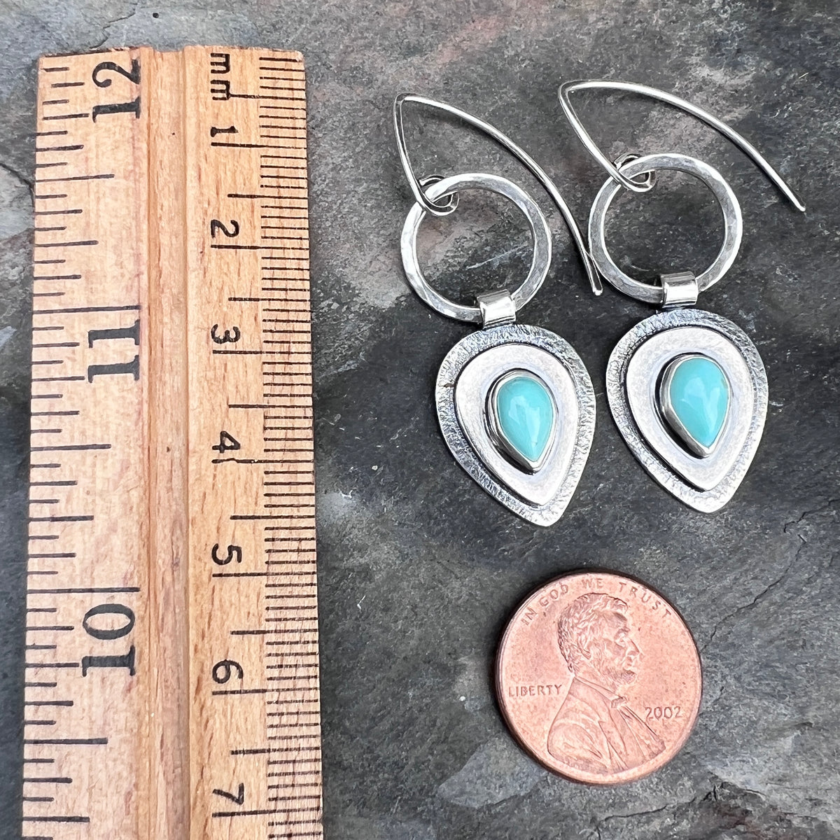 Turquoise Sterling Silver Teardrop Earrings | Genuine Natural Turquoise Cabochon Dangle Earrings