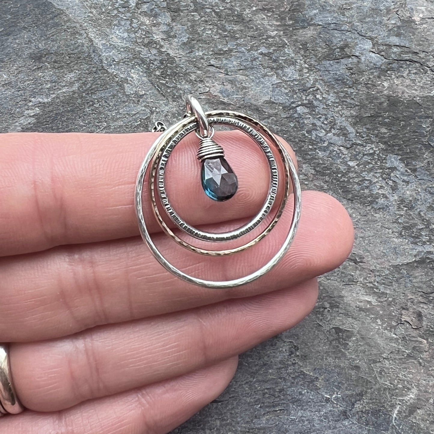 Genuine London Blue Topaz Necklace | Sterling Silver and 14k Goldfill Pendant